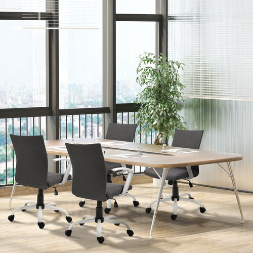 Linen Mid Back Office Chair With Tilt Function, Swivel Computer Chair, Charcoal Grey