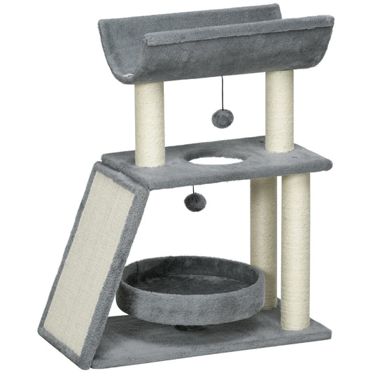 Small Cat Tree with Perch, Scratching Posts, Pad, Bed, Toy Balls, Light Grey Cat Posts   at Gallery Canada