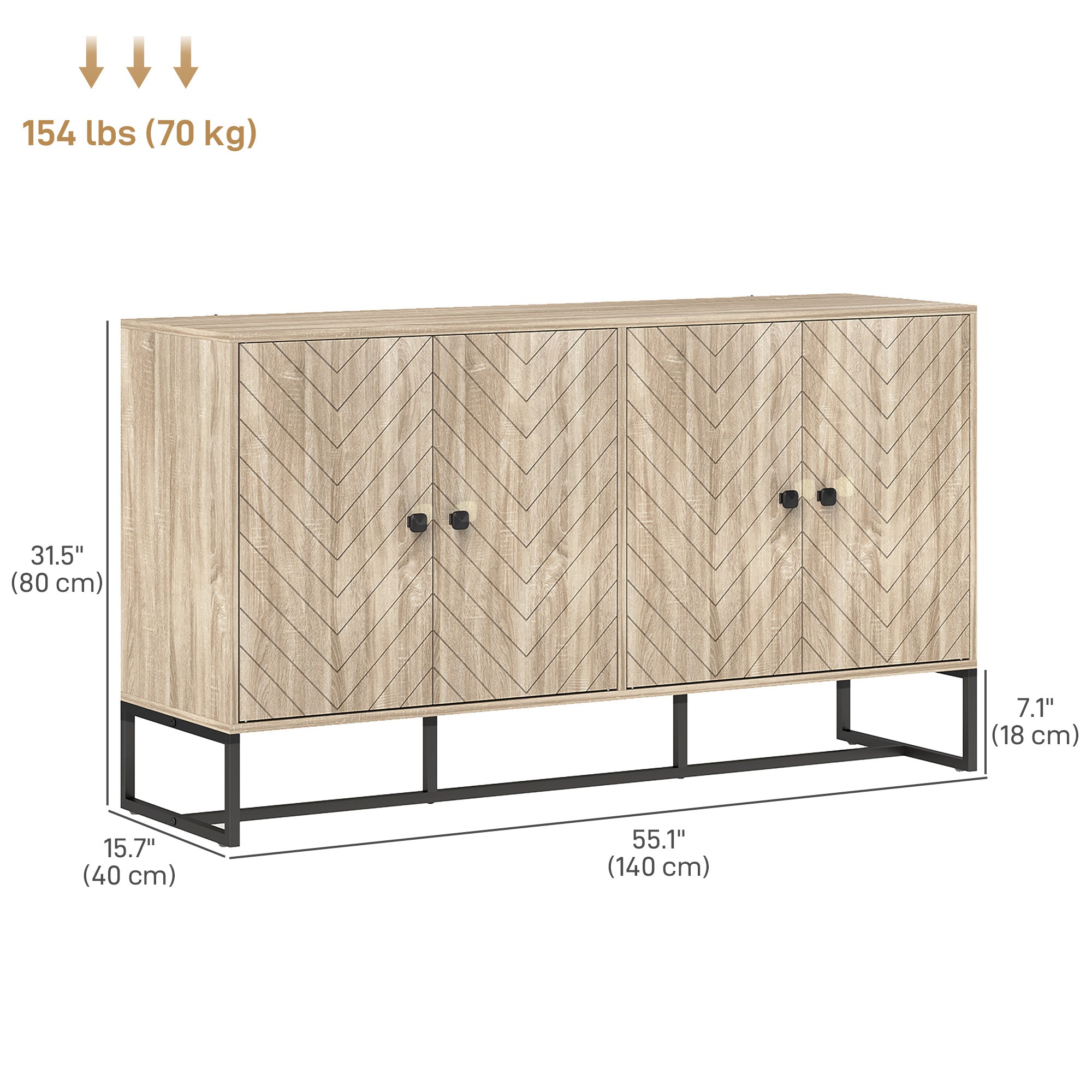 Sideboard Buffet Cabinet with 2 Adjustable Shelves and Steel Base, TV Stand, Coffee Bar Cabinet for Living Room, Oak Storage Cabinets at Gallery Canada