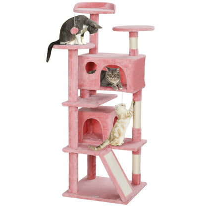 54" Cat Tree, Multi-Level Cat Tower with Scratching Posts, Cat Condos, Bed, Platforms, Ramp, Toy Ball, Pink Cat Towers   at Gallery Canada