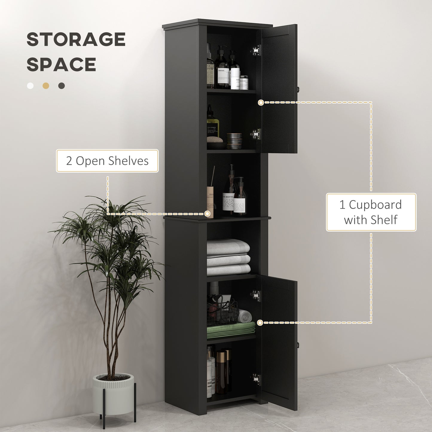 Tall Medicine Cabinet, Freestanding Bathroom Storage Cabinet with Shelves and 2 Cupboards, Bathroom Organizer, Black Bathroom Cabinets   at Gallery Canada