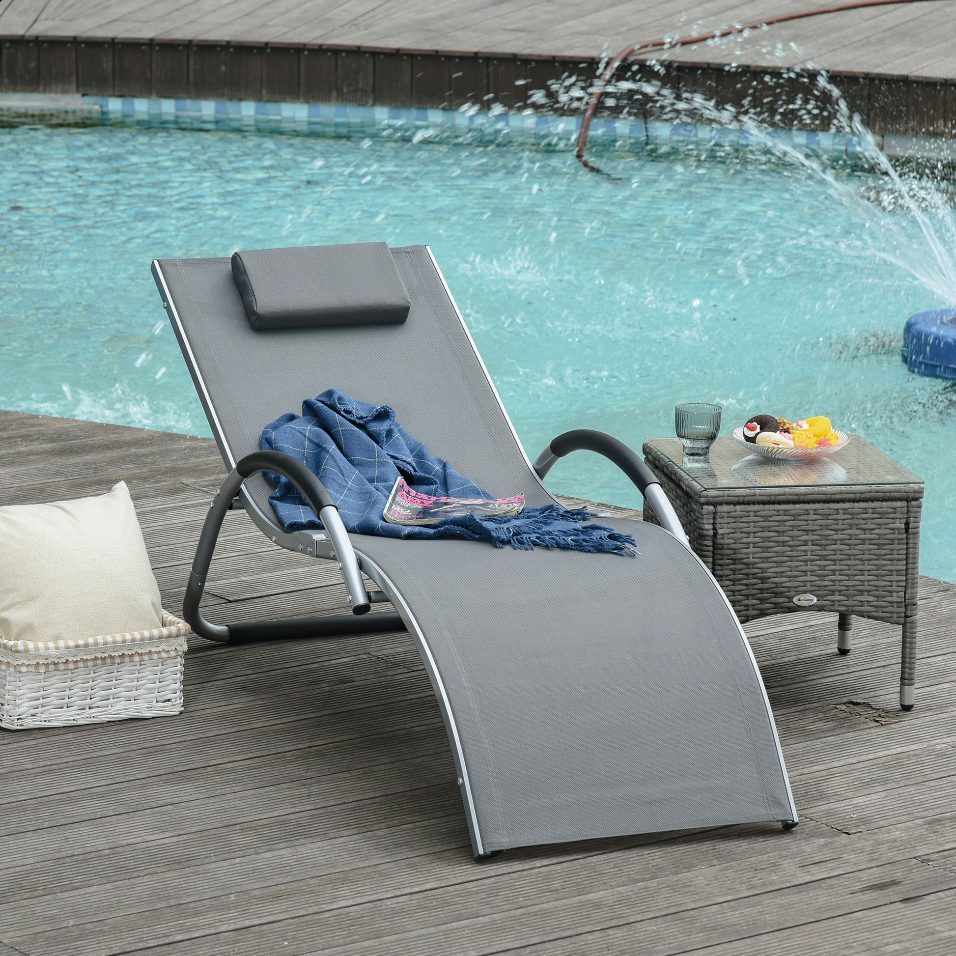 Ergonomic Lounger Chair Portable Armchair with Removable Headrest Pillow for Garden Patio Outside All Aluminum Frame Dark Grey Lounger Chairs Multi Colour  at Gallery Canada