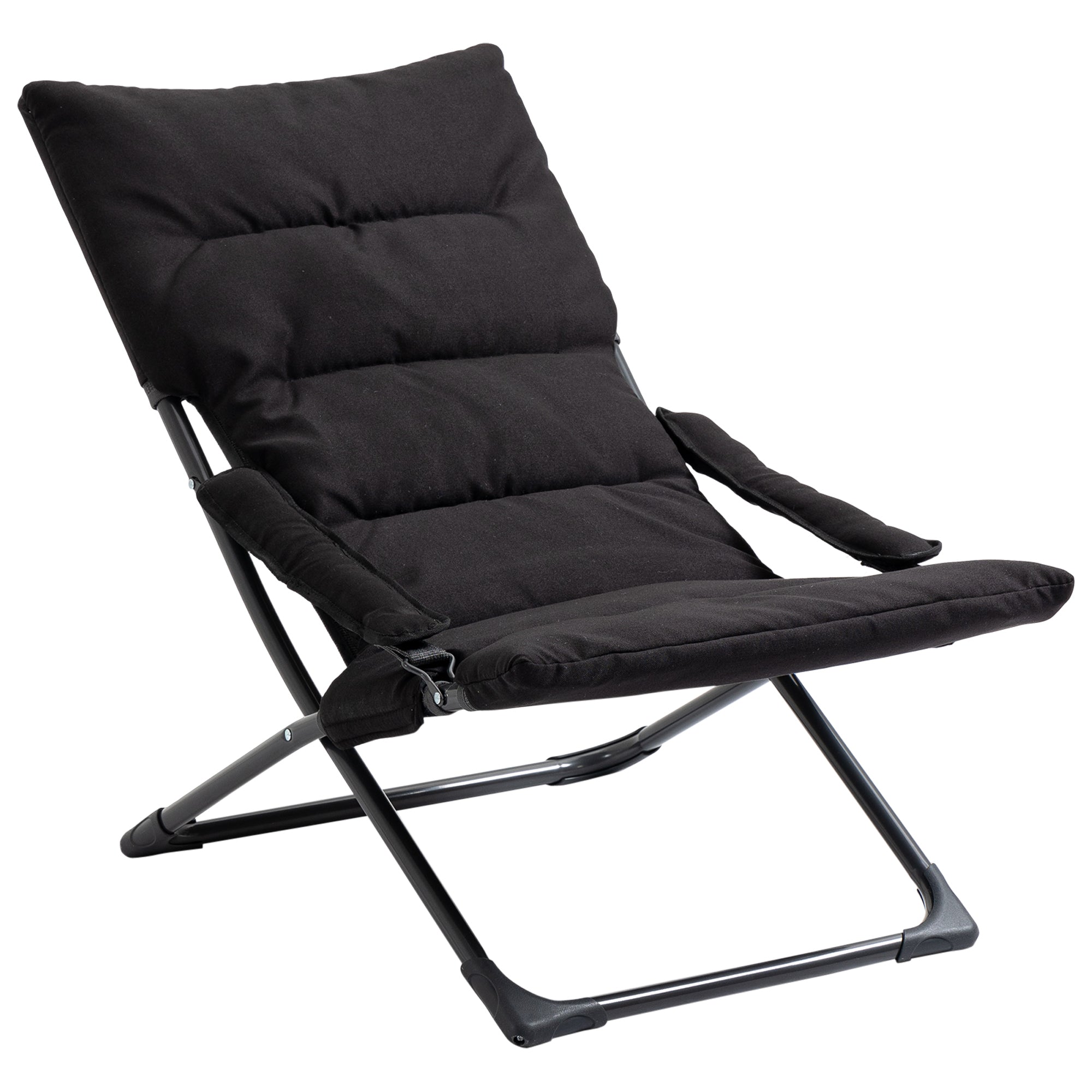 Folding Lounge Chair, Mesh Fabric Lounger with Thick Padded Cushion and Armrest, Camping Beach Chair for Poolside, Deck, Backyard, Black Patio Chairs at Gallery Canada