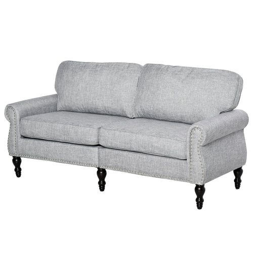 Traditional Style Double Sofa with Sponge Padding and Rubber Wood Leg, 2 Seater Nail Head Accent Loveseat for Living Room