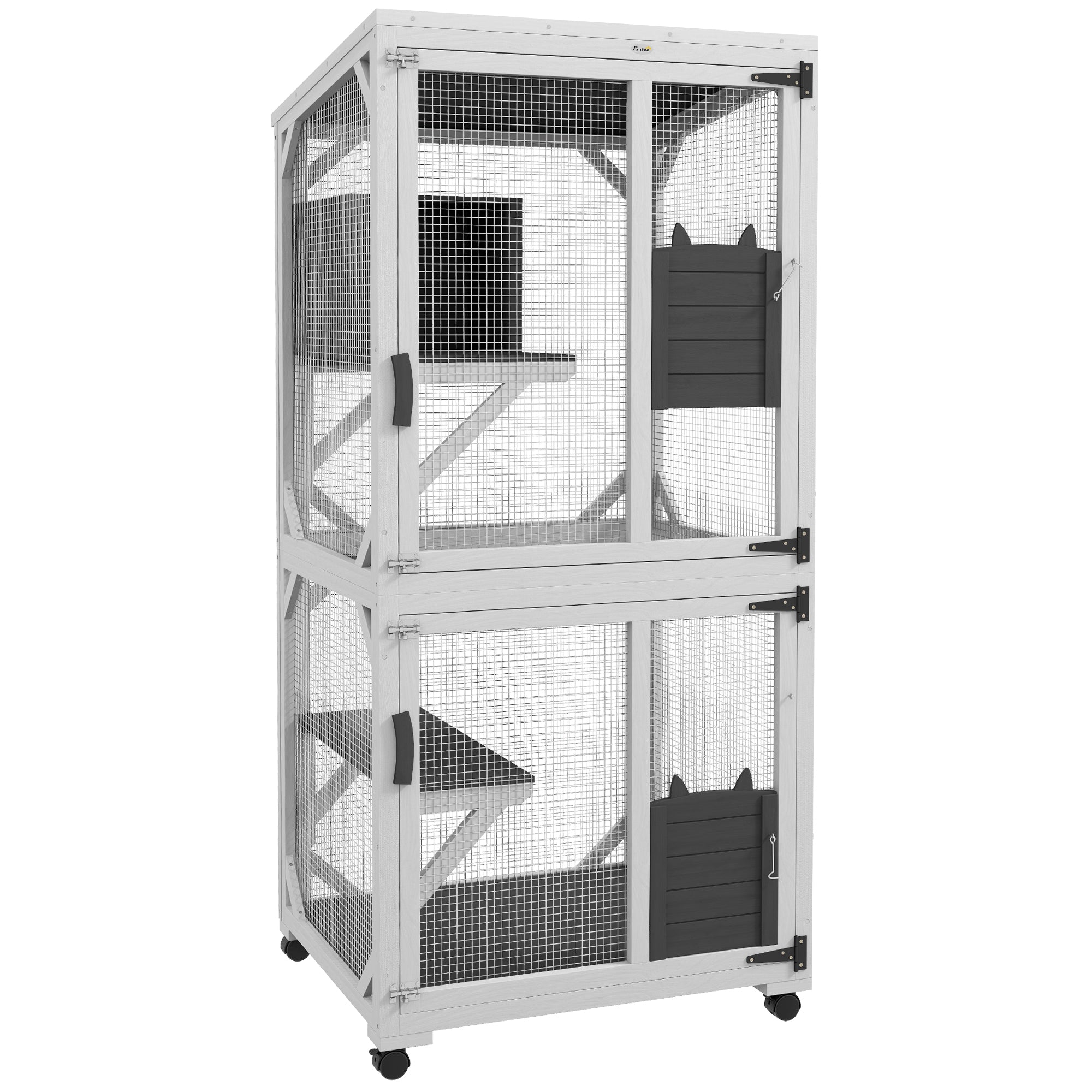 Catio Outdoor, Elevated Design, with Wheels, Resting Box, Water-Resistant, Multi Platforms, White &; Grey Outdoor Cat Enclosures White, Grey at Gallery Canada