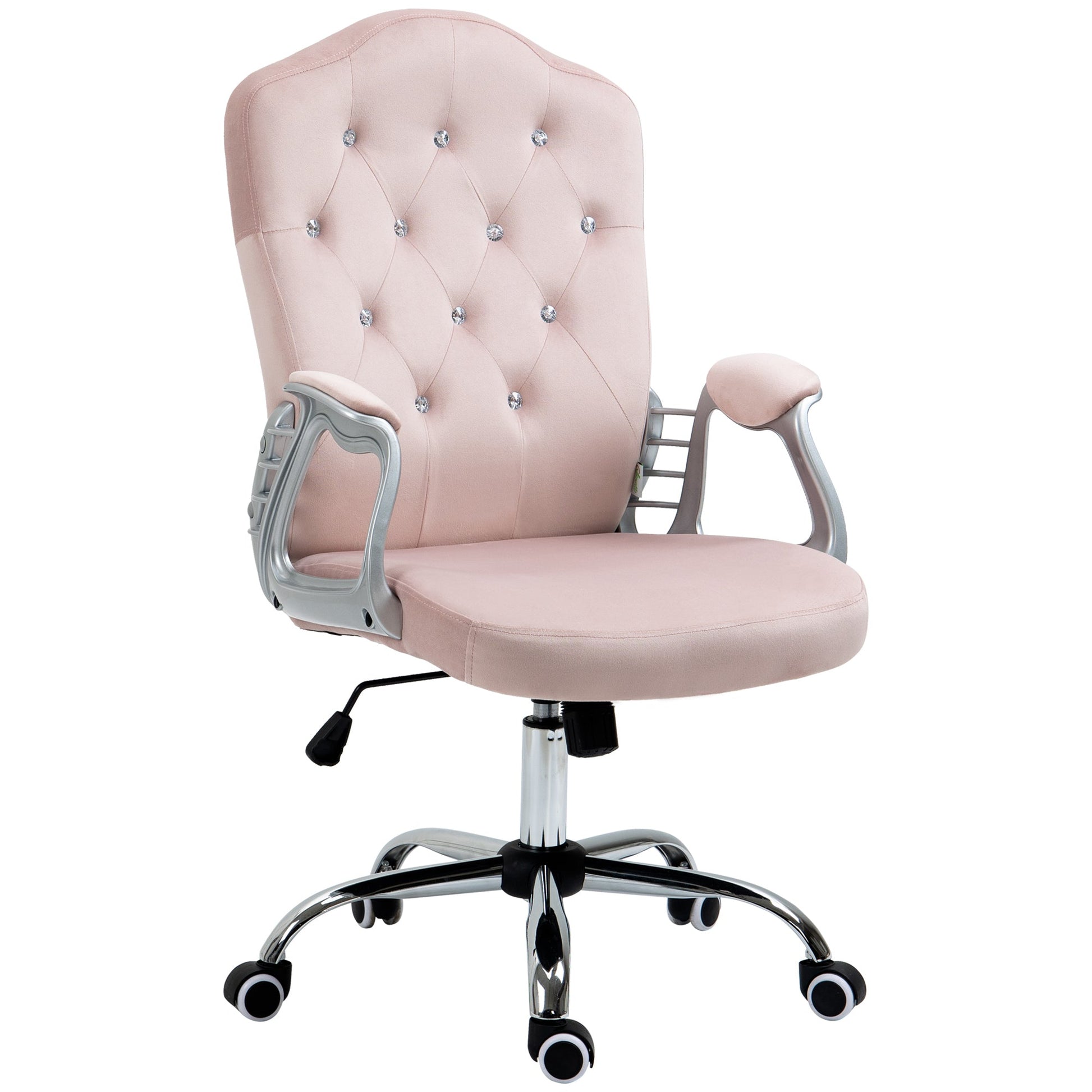 Office Chair, Velvet Computer Chair, Button Tufted Desk Chair with Swivel Wheels, Adjustable Height, Tilt Function, Pink Executive & Manager Chairs Pink  at Gallery Canada