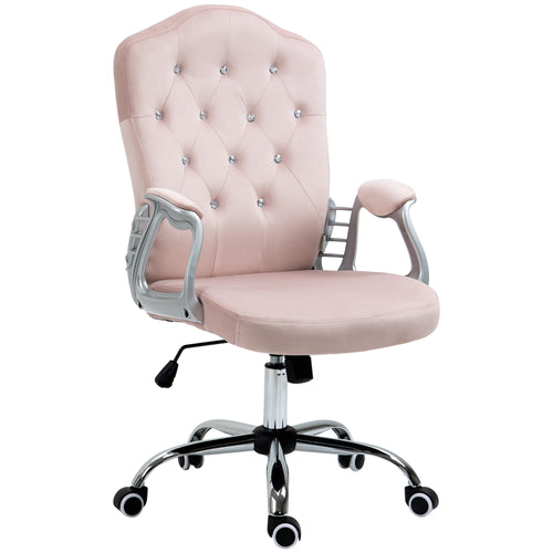 Office Chair, Velvet Computer Chair, Button Tufted Desk Chair with Swivel Wheels, Adjustable Height, Tilt Function, Pink