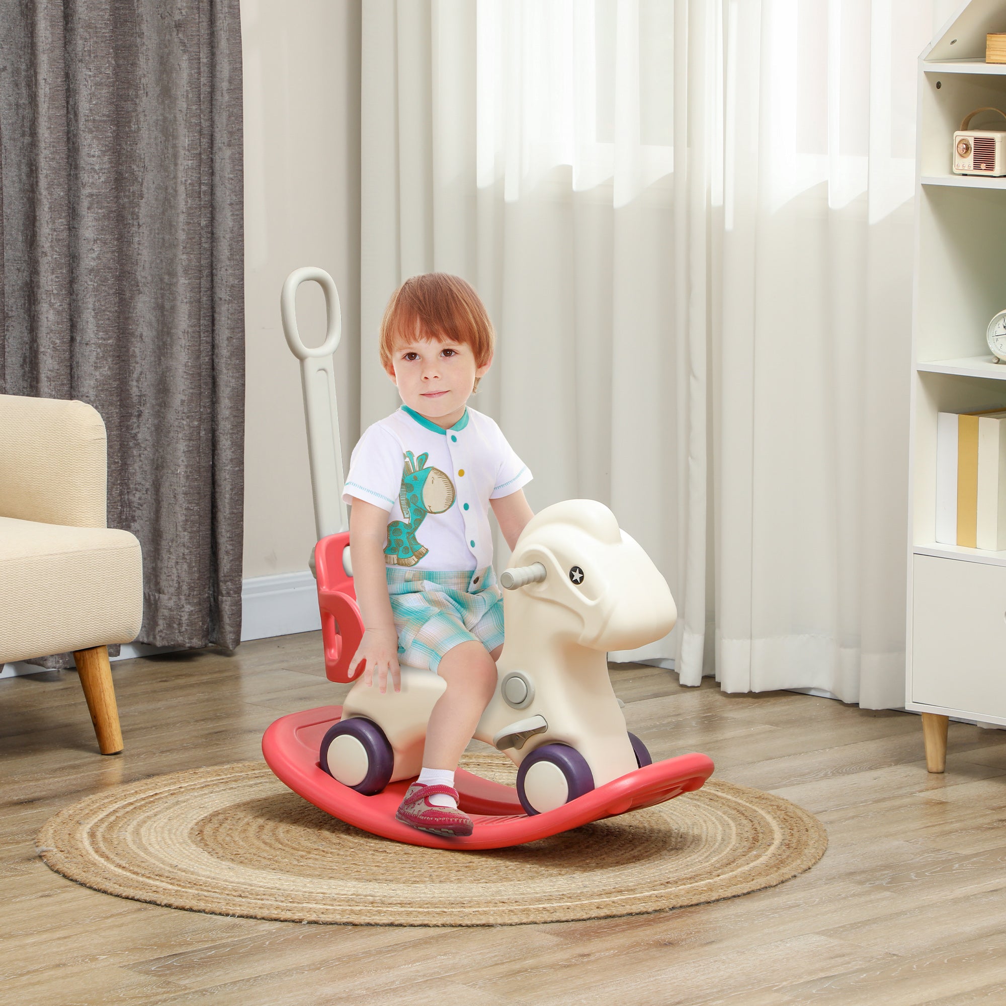 4 in 1 Kids Rocking Horse w/ Detachable Balance Board &; Push Handel, Red Rocking Horses at Gallery Canada