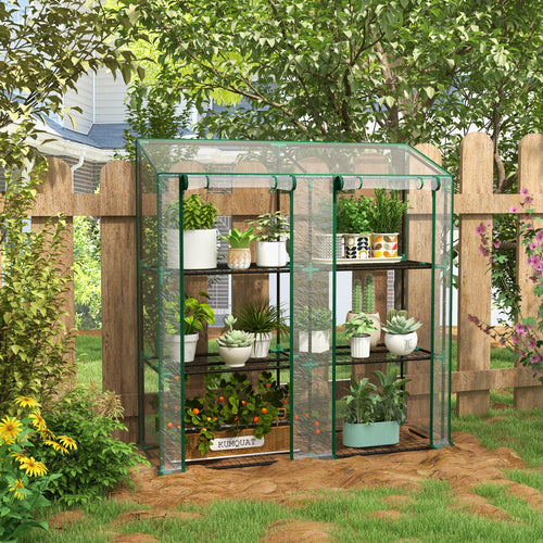 Portable Mini Greenhouse Green House with 3 Tier Shelves, Reinforced Cover, Roll-up Doors, 56.3