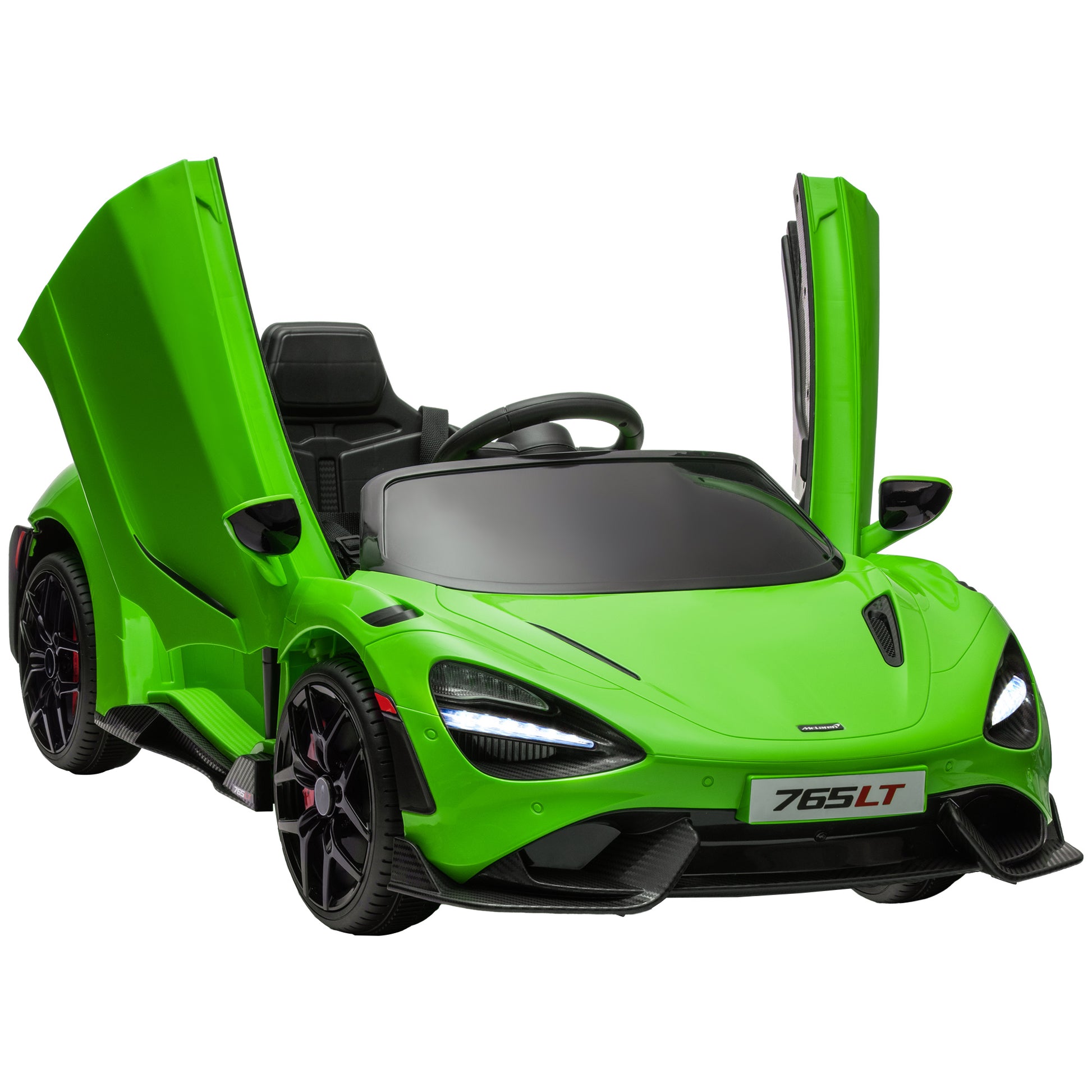 McLaren 765LT Licensed 12V Kids Electric Car w/ Scissor Doors, Training Wheels, Remote, Slow Start, Music Horn Green Electric Toy Cars   at Gallery Canada