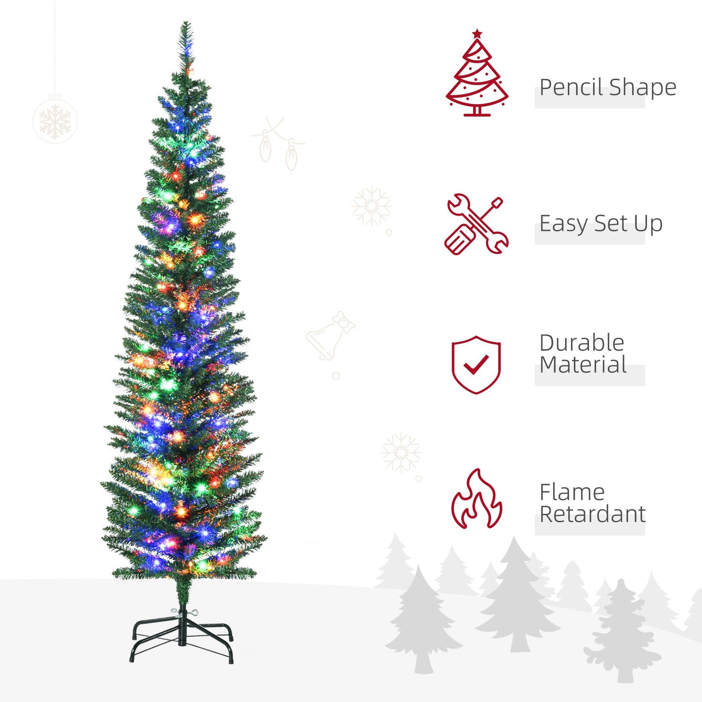 6' Artificial Pencil Christmas Trees Holiday Decoration with Colourful LED Lights, Steel Base, Skinny Shape Pencil Christmas Trees   at Gallery Canada