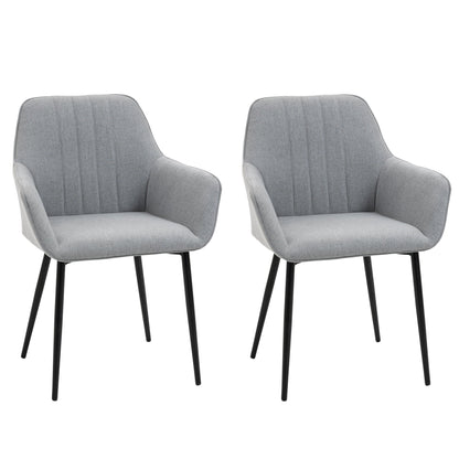 Dining Chairs Set of 2, Upholstered Linen Fabric Accent Chairs with Metal Legs, Light Grey - Gallery Canada