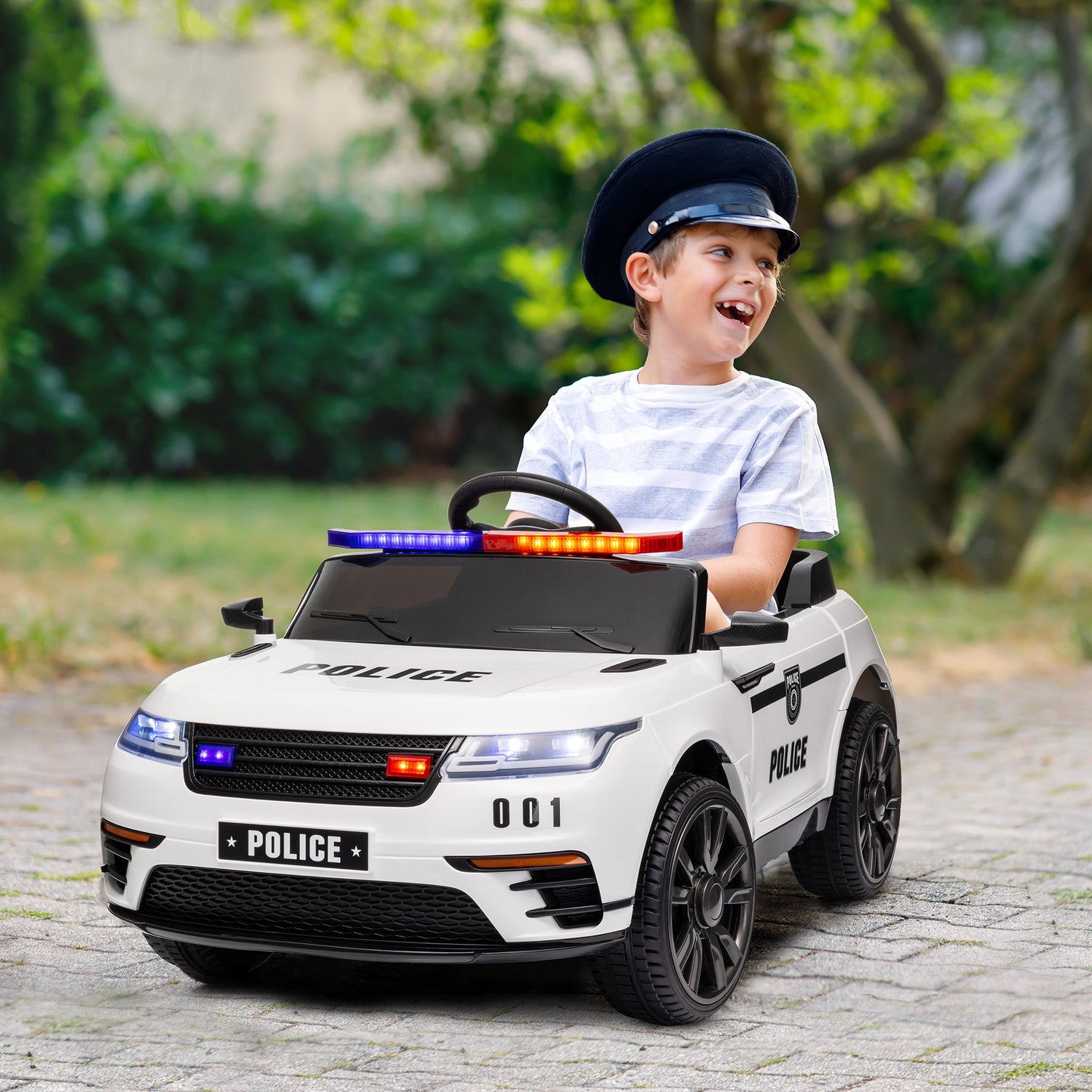 12V Kids Electric Police Car w/ Remote Control, Spring Suspension, Training Wheel, Siren, Music, Light, Horn, White Electric Toy Cars White  at Gallery Canada