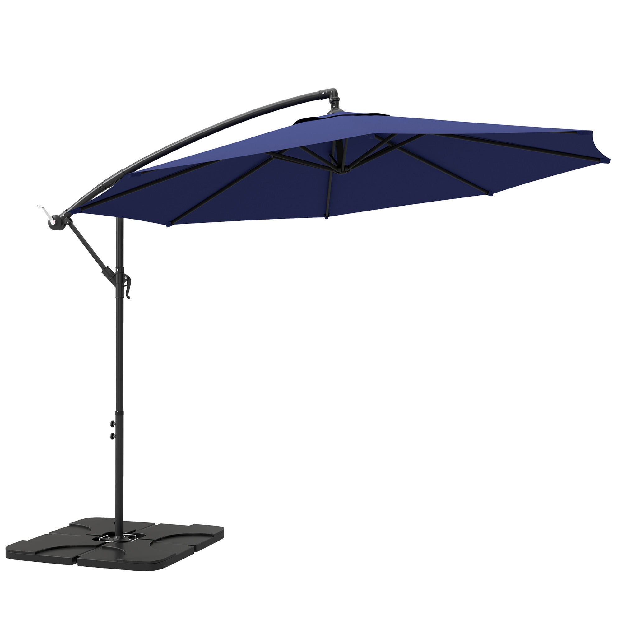 9.6ft Offset Patio Umbrella Garden Hanging Parasol Banana Cantilever Umbrella with Base, Crank, Navy Blue Offset Cantilever Umbrellas Navy Blue at Gallery Canada