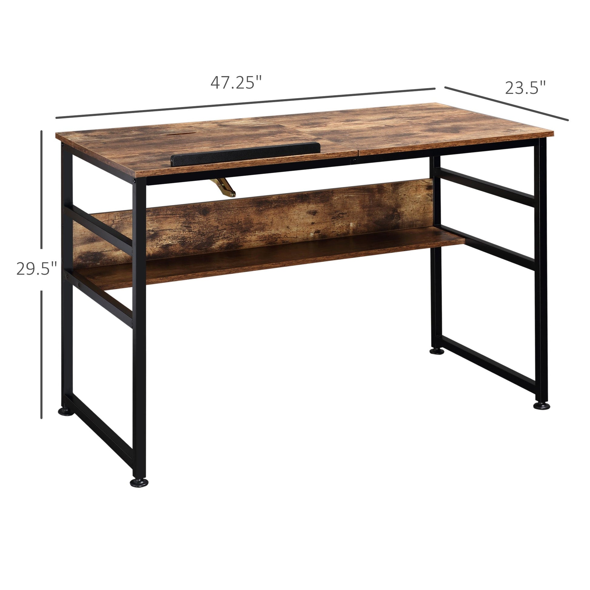 Tiltable Drafting Table Art Desk with Storage Shelf for Painting, Rustic Brown Writing Desks   at Gallery Canada