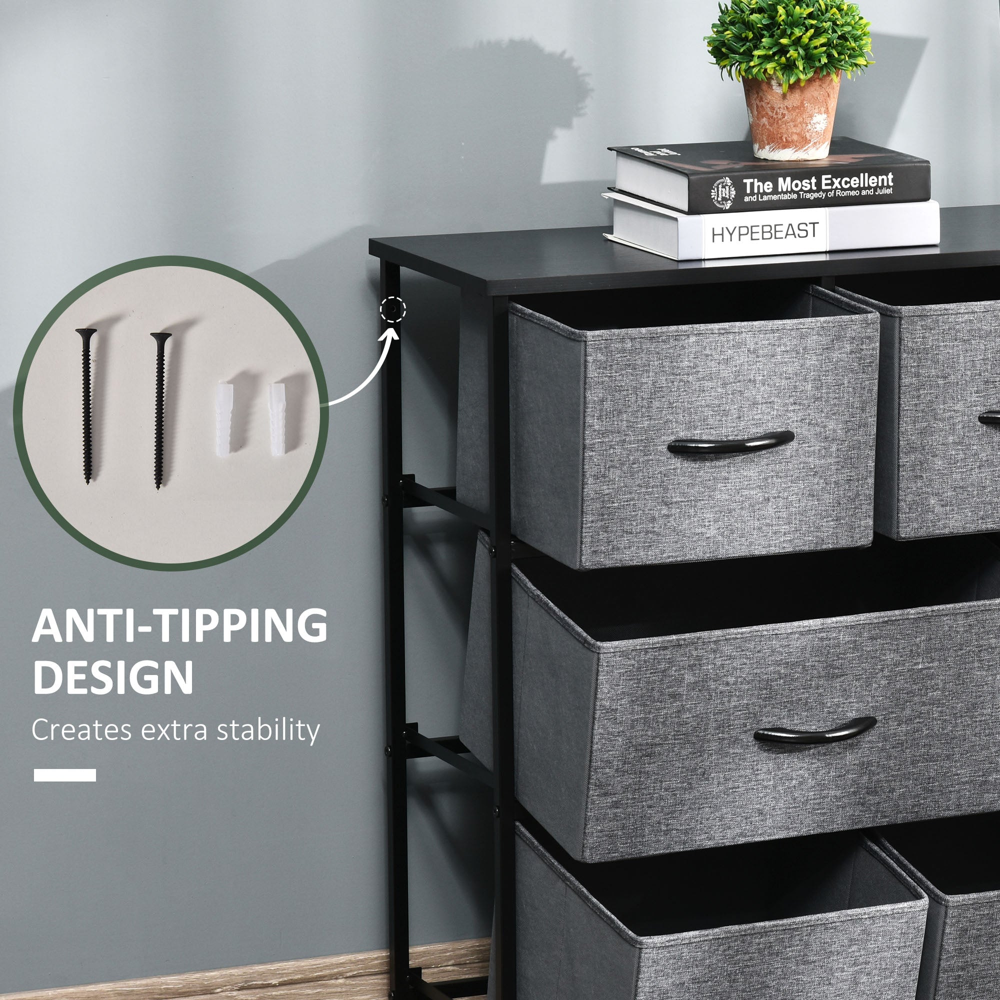 8-Bin Dresser Storage Tower Cabinet Organizer Unit, Easy Pull Fabric Bins with Metal Frame for Living Room Storage Cabinets   at Gallery Canada