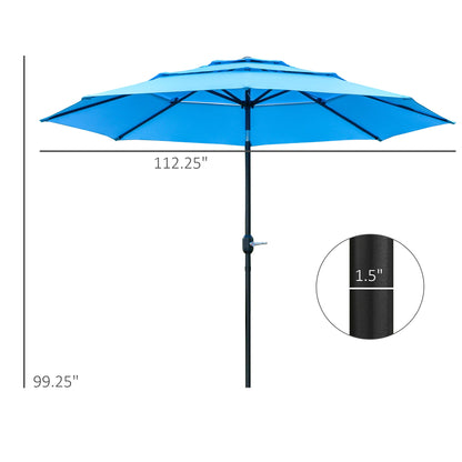 9FT 3 Tiers Patio Umbrella Outdoor Market Umbrella with Crank, Push Button Tilt for Deck, Backyard and Lawn, Sky Blue Sun Umbrellas   at Gallery Canada