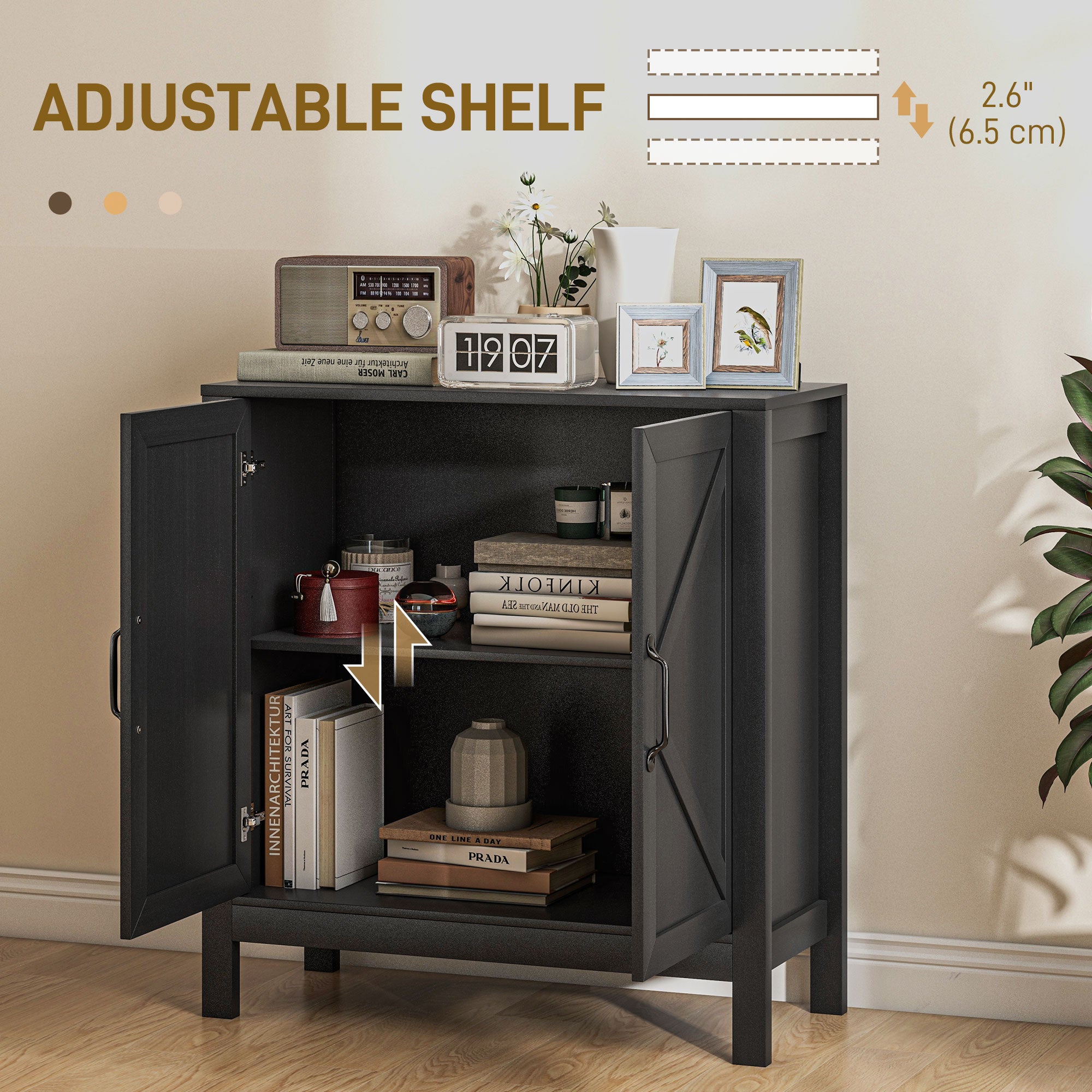 Sideboard Buffet, Kitchen Storage Cabinet with Barn Door and Adjustable Shelves, Storage Pantry, Black Oak Bar Cabinets   at Gallery Canada