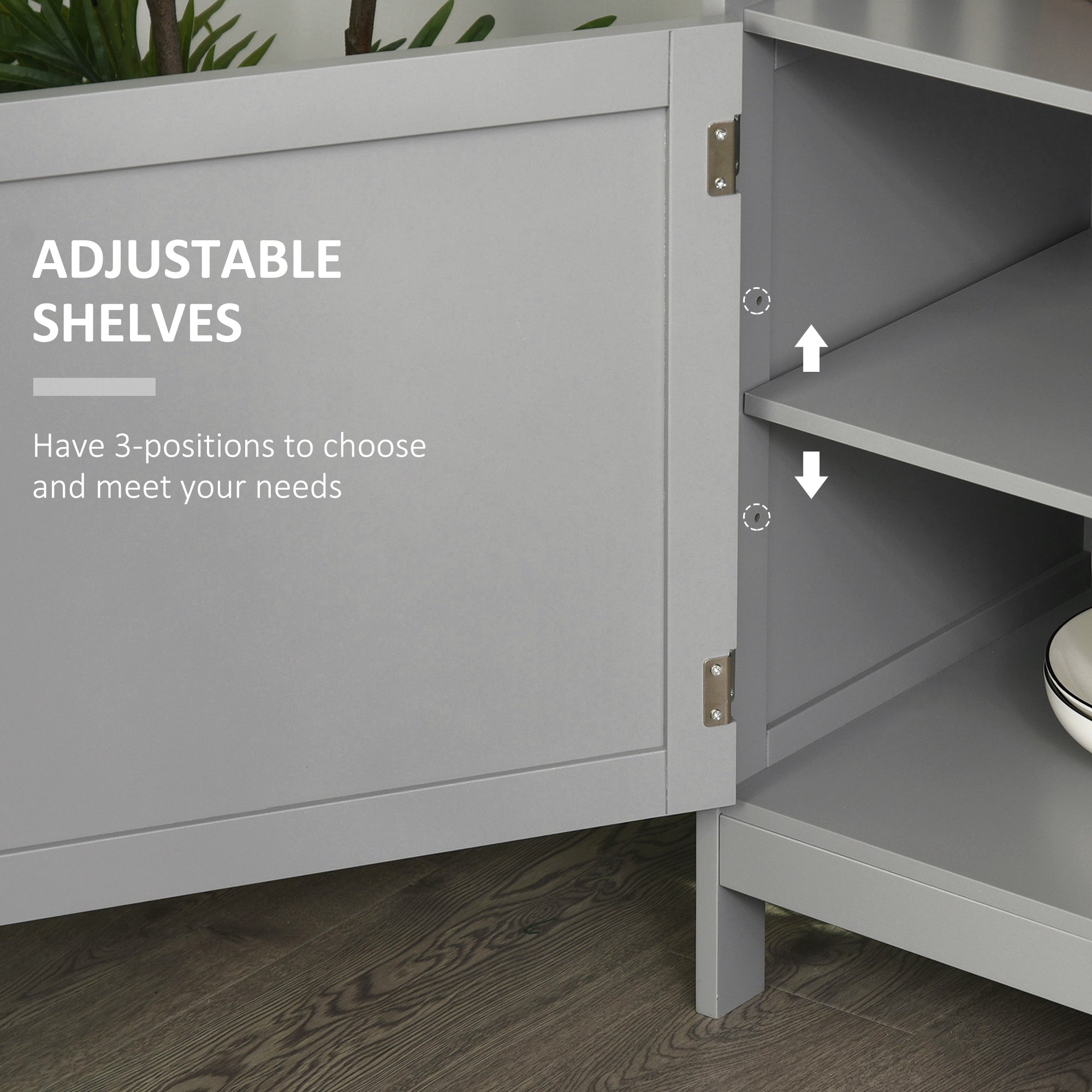 Kitchen Sideboard, Buffet Cabinet, Wooden Storage Console Table with 2-Level Cabinet and Open Shelf, Grey Bar Cabinets at Gallery Canada