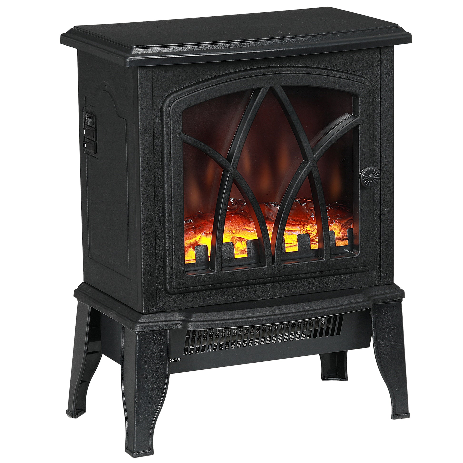 Electric Fireplace Heater, Freestanding Fireplace Stove with Realistic Flame and Overheat Protection, 750W/1500W, Black Electric Fireplaces   at Gallery Canada