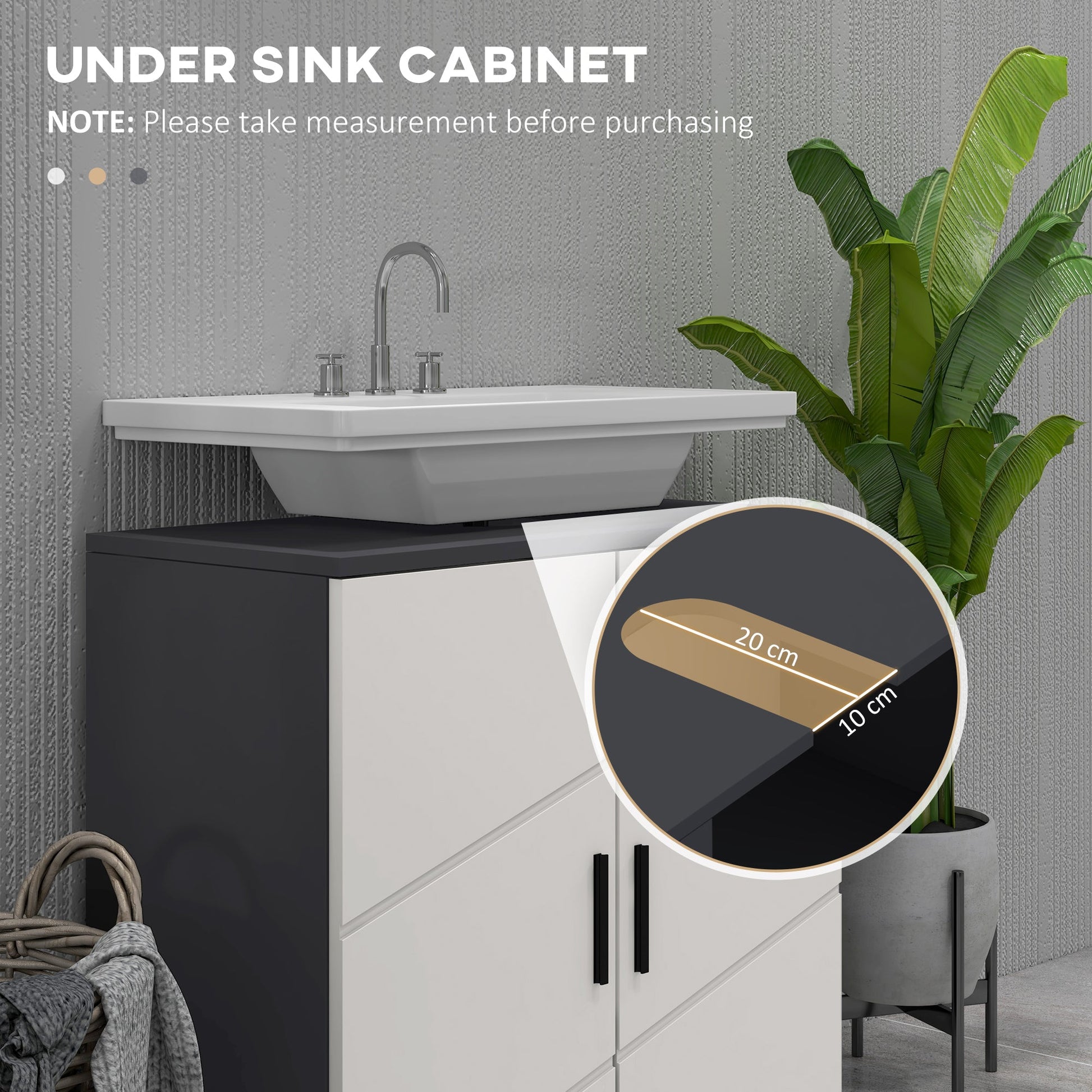 Under Sink Cabinet, Bathroom Vanity Cabinet Storage for Wall Mount Basin with Double Doors and Adjustable Shelf, Light Grey Bathroom Cabinets   at Gallery Canada