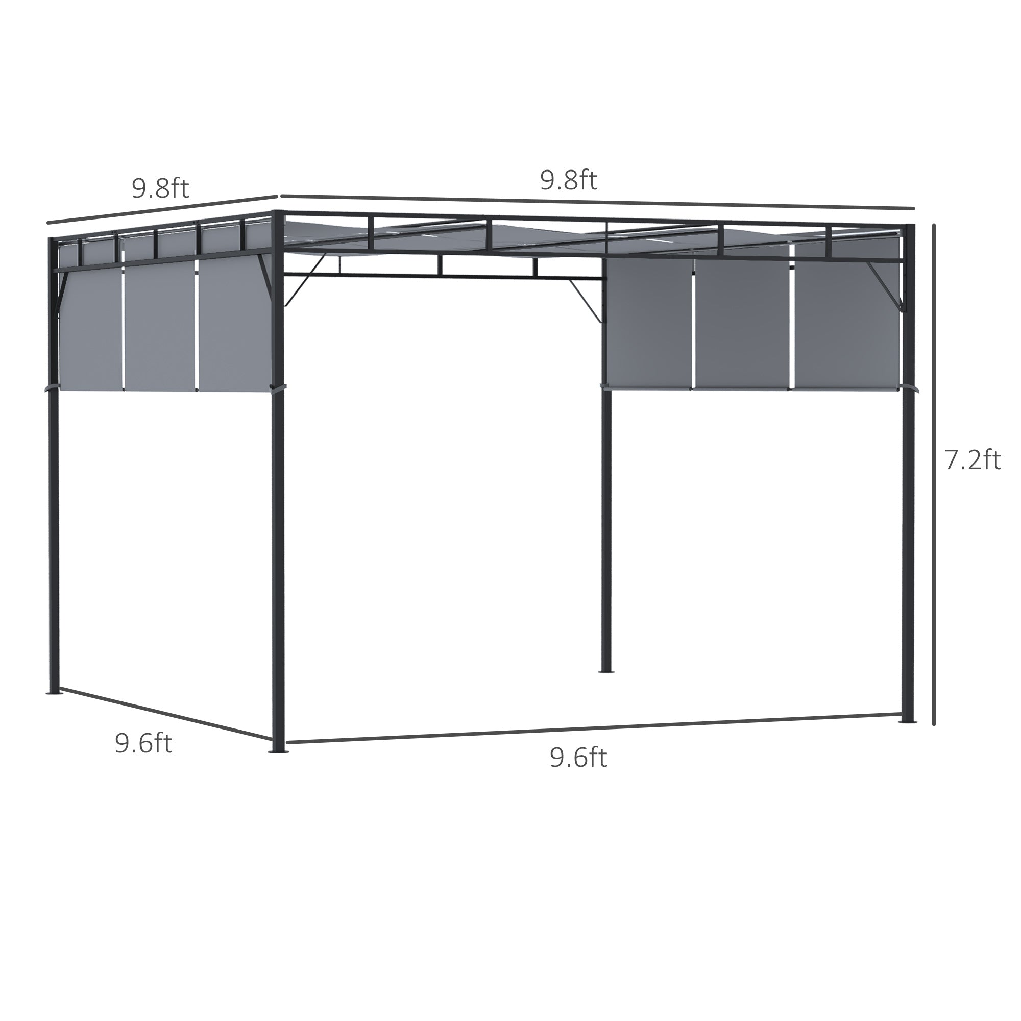 10' x 10' Retractable Pergola Canopy, Patio Gazebo Sun Shelter with Steel Frame for Garden, Lawn, Backyard and Deck, Dark Grey Pergolas at Gallery Canada