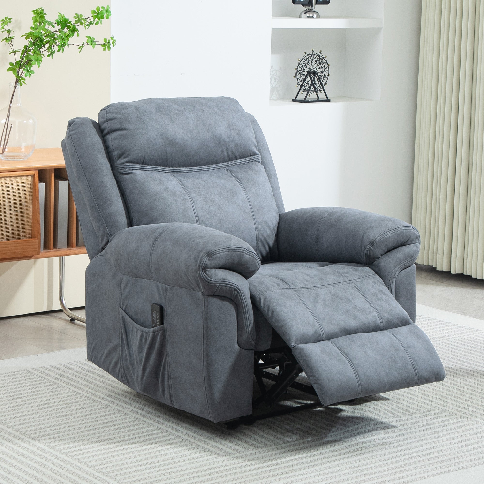 Manual Recliner Chair with Vibration Massage, Side Pockets, Microfibre Reclining Chair for Living Room, Blue Sofas & Reclining Chairs at Gallery Canada