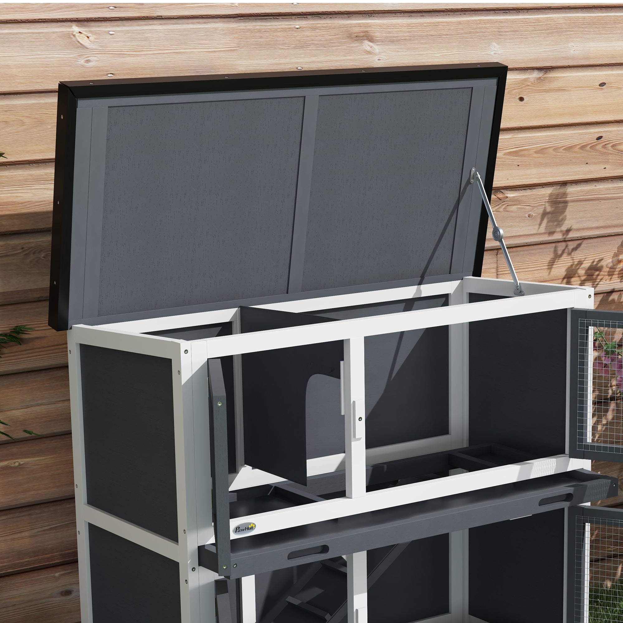 Wood Rabbit Hutch with 2 Large Main House, Ramp, Trays, Grey Rabbit Hutch at Gallery Canada