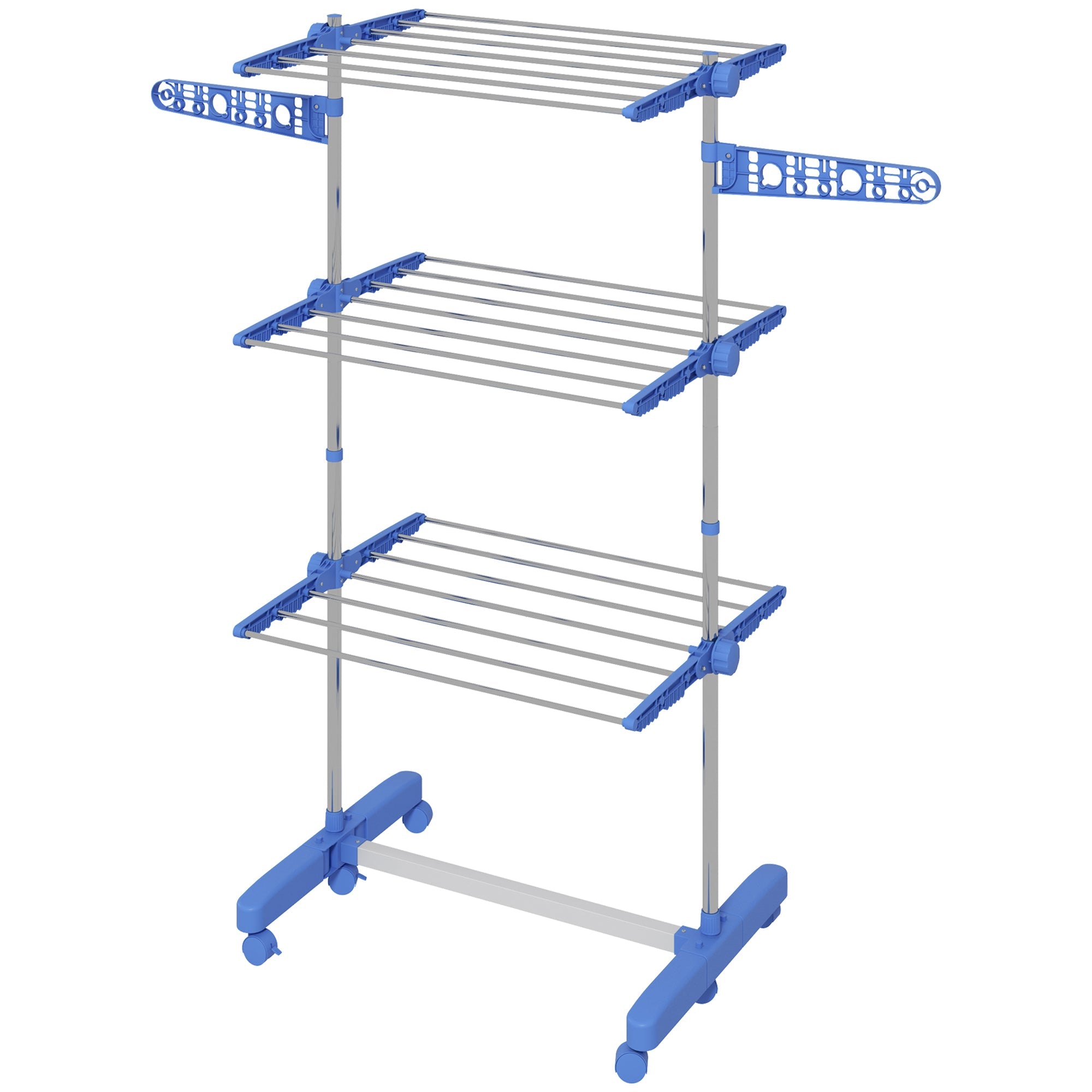 Stainless Steel 3-Tier Collapsible Clothes Drying Rack with Wheels, Blue Bath Accessories Blue and Silver  at Gallery Canada