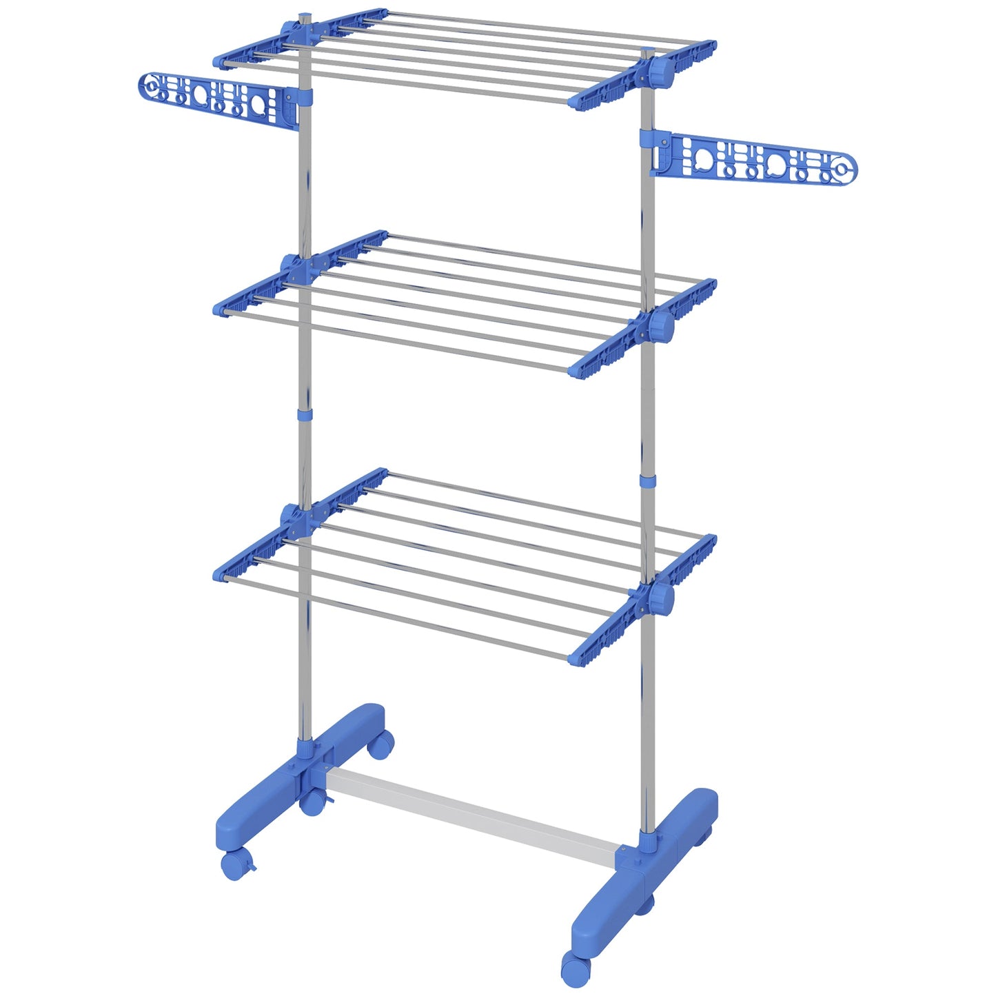 Stainless Steel 3-Tier Collapsible Clothes Drying Rack with Wheels, Blue Bath Accessories Blue and Silver  at Gallery Canada