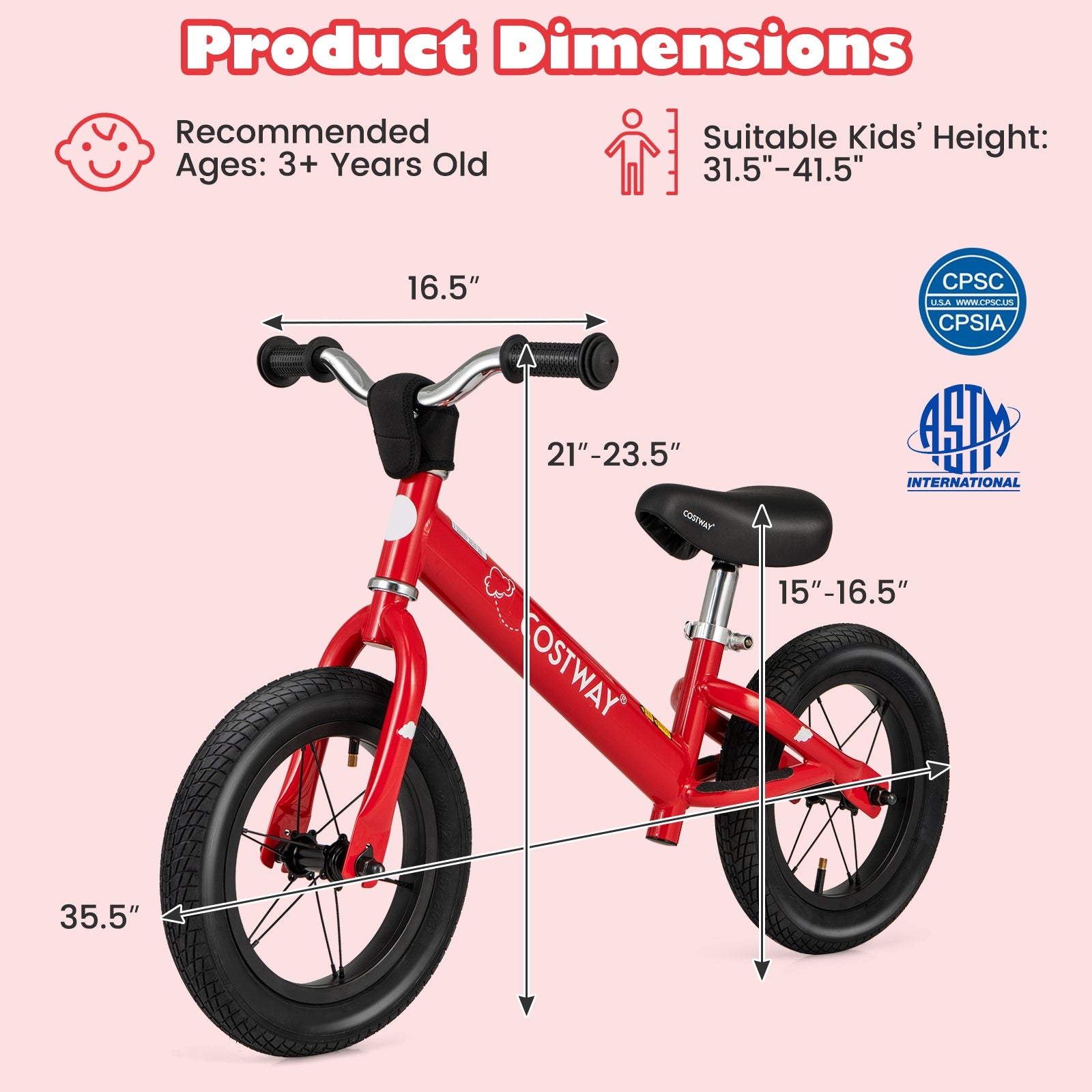 12 Inch Toddler Balance Bike with Height Adjustable Handlebar and Seat, Red Kids Bike at Gallery Canada