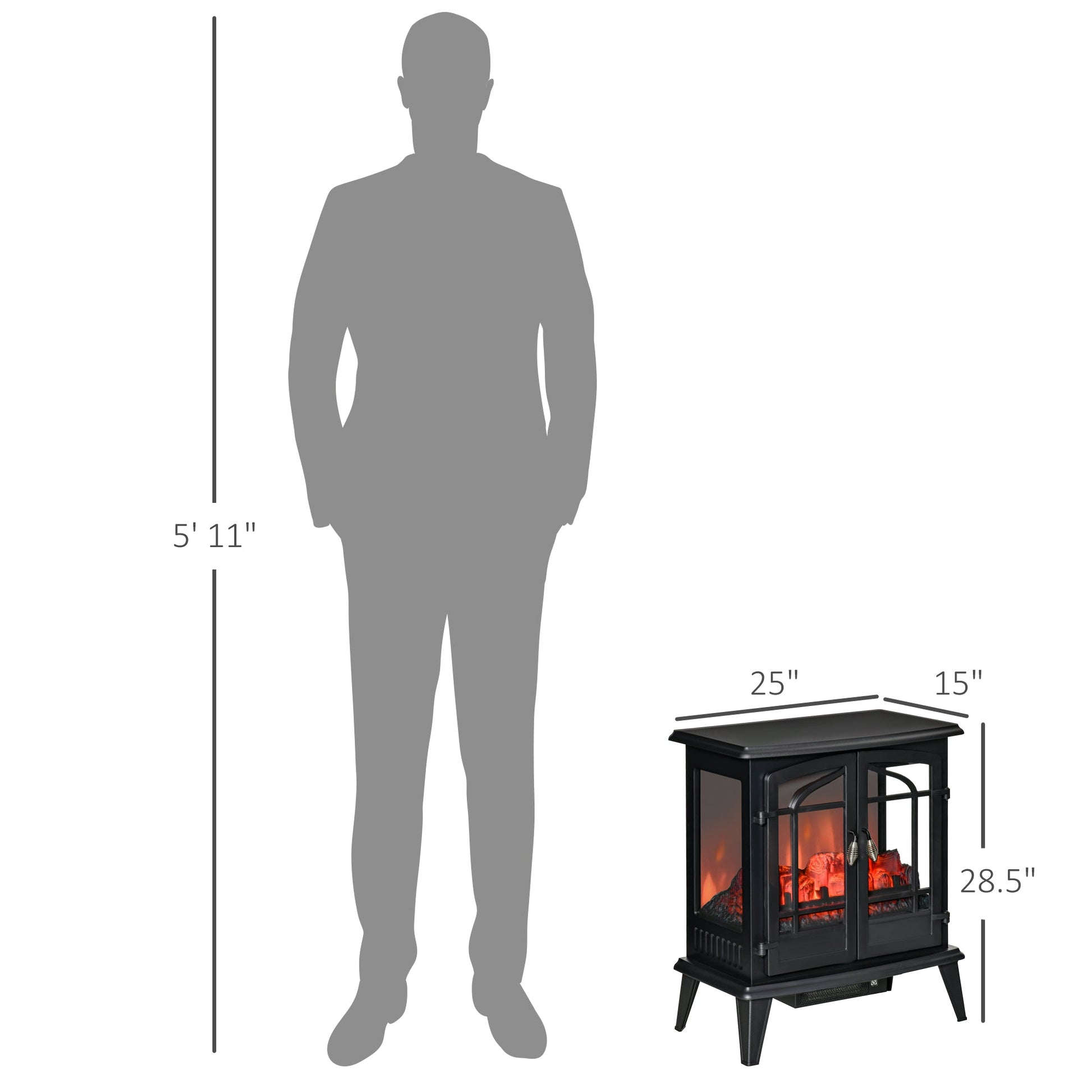 Electric Fireplace Stove, Freestanding Indoor Heater with Realistic Flame Effect, Adjustable Temperature and Overheat Protection, Black Electric Fireplaces   at Gallery Canada