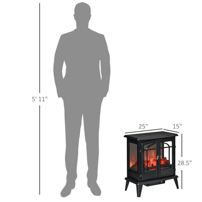 Electric Fireplace Stove, Freestanding Indoor Heater with Realistic Flame Effect, Adjustable Temperature and Overheat Protection, Black Electric Fireplaces   at Gallery Canada