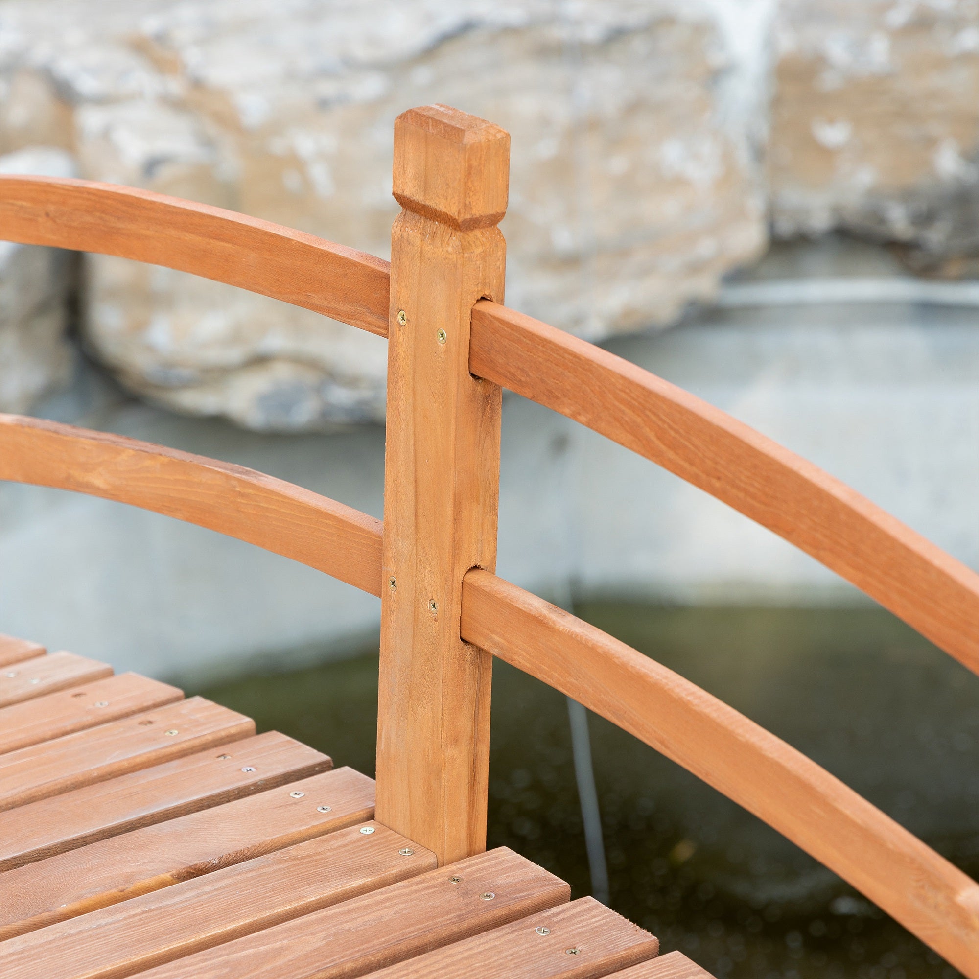 6FT Wooden Garden Bridge Classic Arc Footbridge with Guardrails for Stream Pond Walkway, Orange Garden Bridges at Gallery Canada
