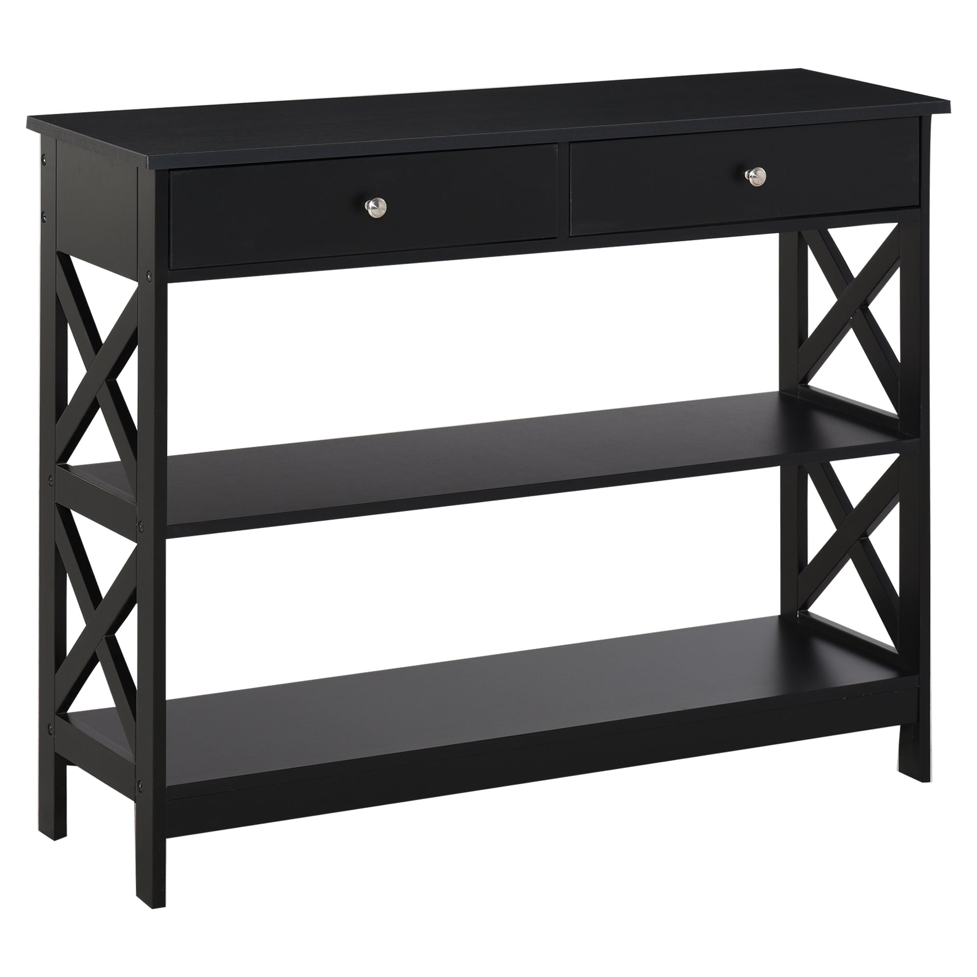 Console Table Sofa Side Desk with Storage Shelves Drawers X Frame for Living Room Entryway Black Console Tables Black  at Gallery Canada