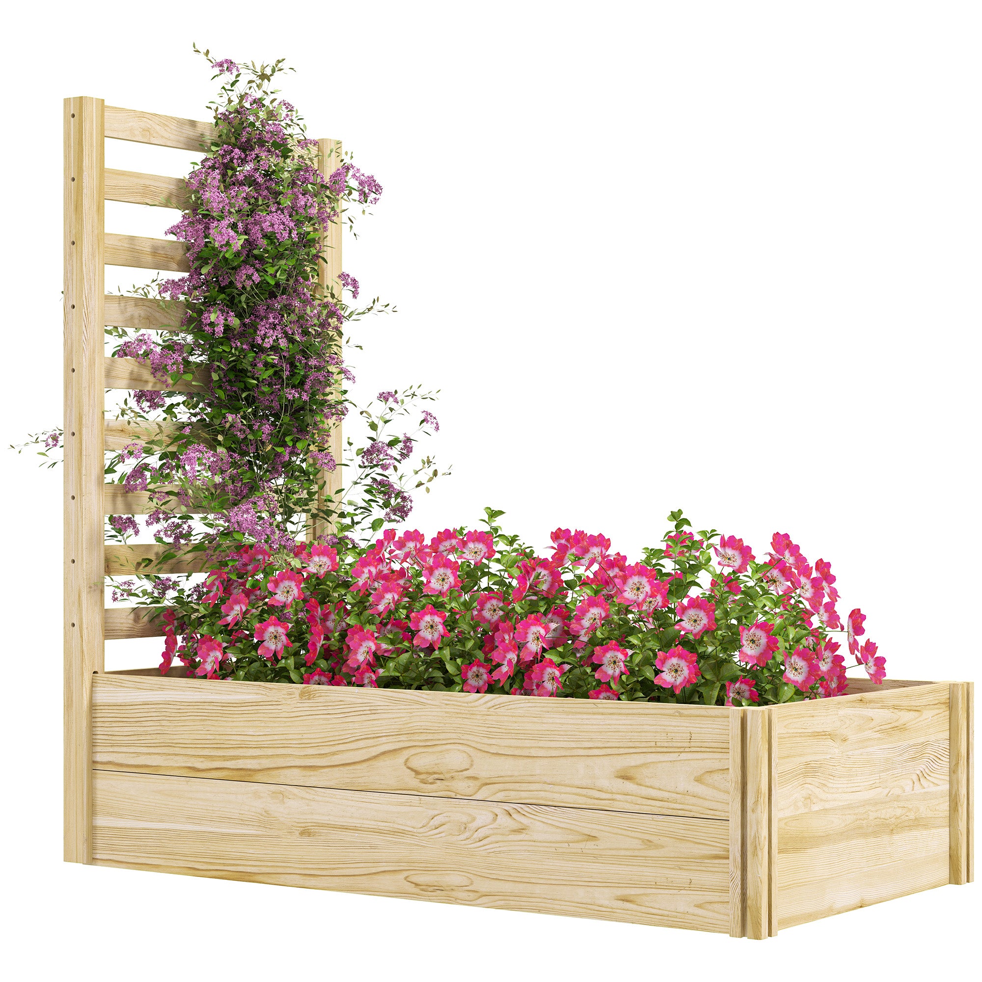 Wood Planter Box with Trellis for Climbing Plants, Raised Garden Bed for Outdoor Flowers Herbs, 91
