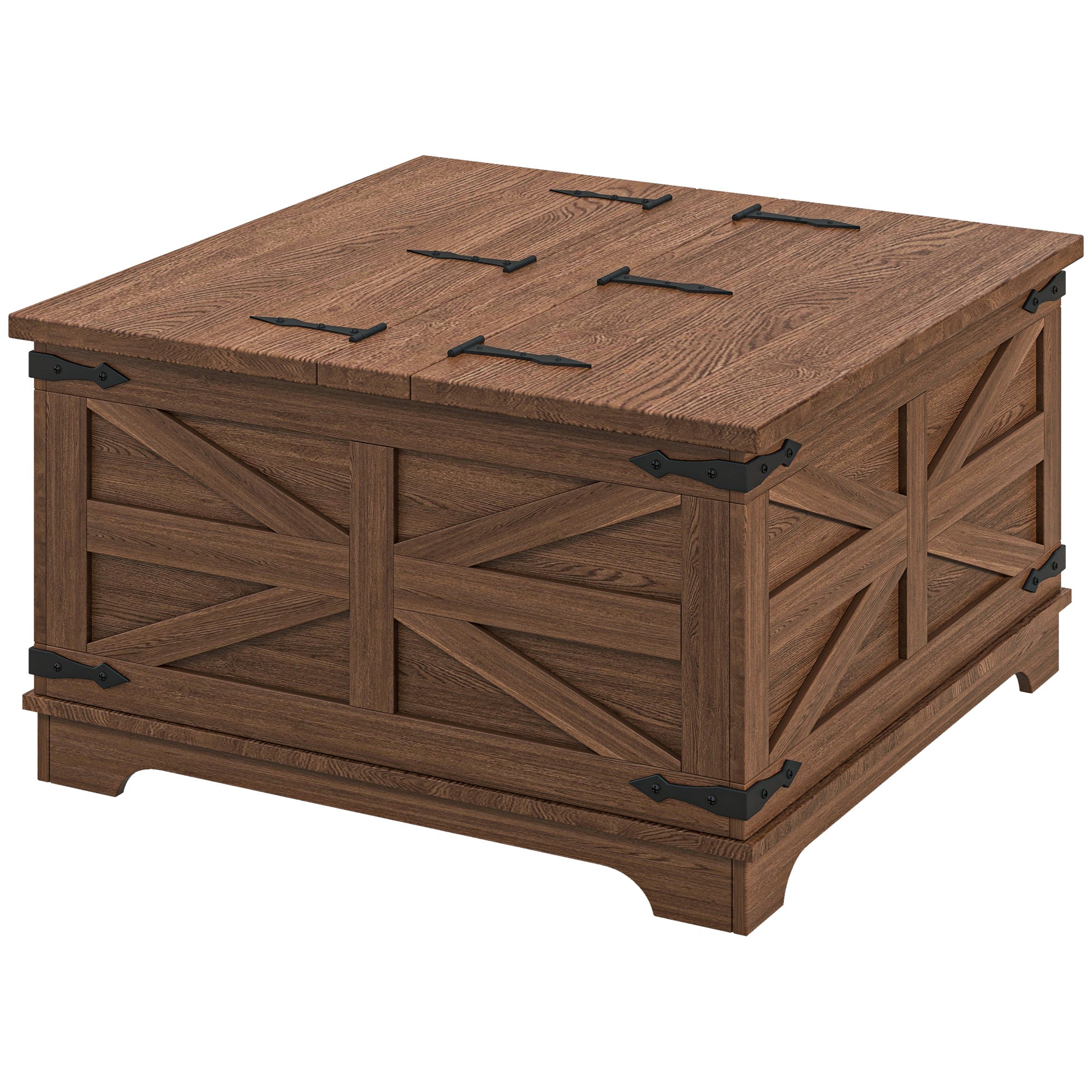 Farmhouse Coffee Table, Square Center Table with Flip-top Lids, Hidden Storage Compartment, Brown Coffee Tables at Gallery Canada