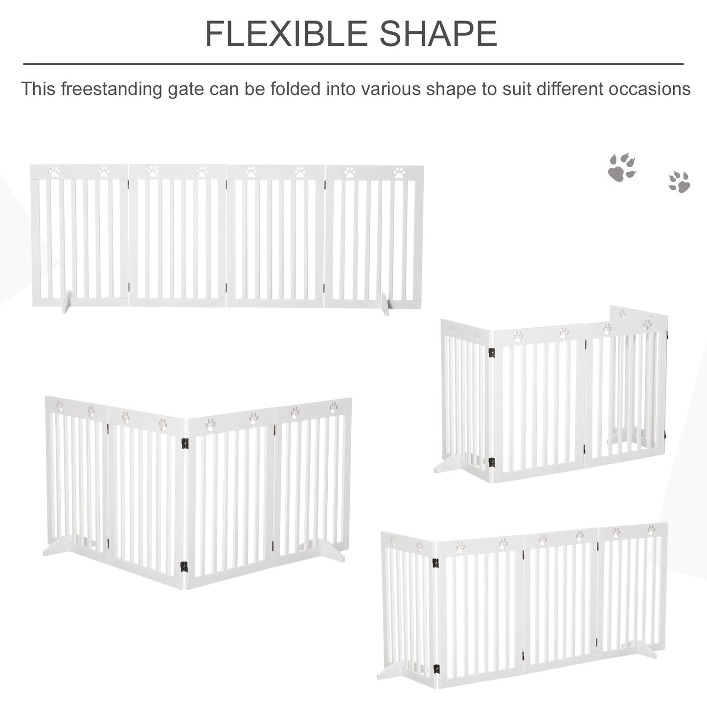 80" Extra Wide Freestanding Pet Gate Dog Barrier Folding Safety Fence with 4 Panel Support Feet for Doorway Stairs White Houses, Kennels & Pens   at Gallery Canada