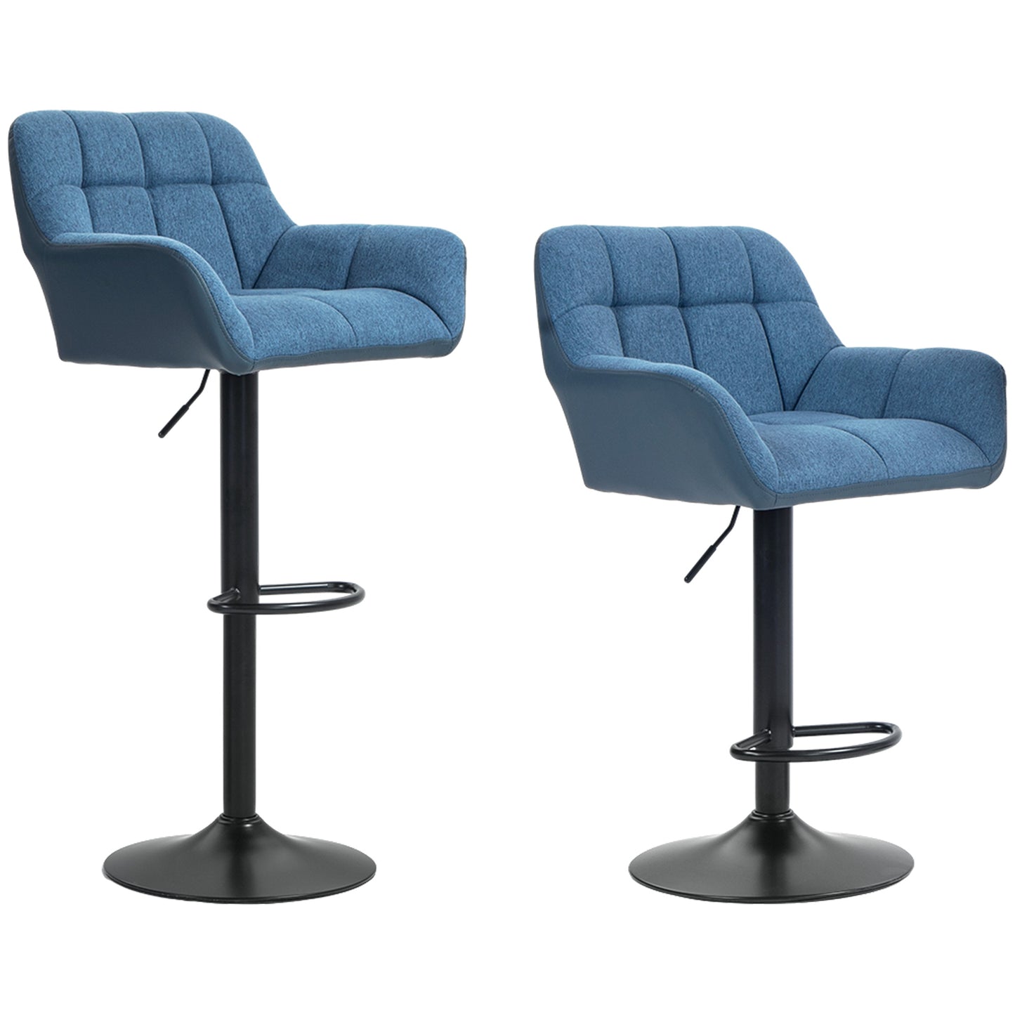 Swivel Barstools Set of 2 Adjustable Bar Stools with Footrest Armrests and PU Leather Back for Dining Room Dark Blue Bar Stools   at Gallery Canada