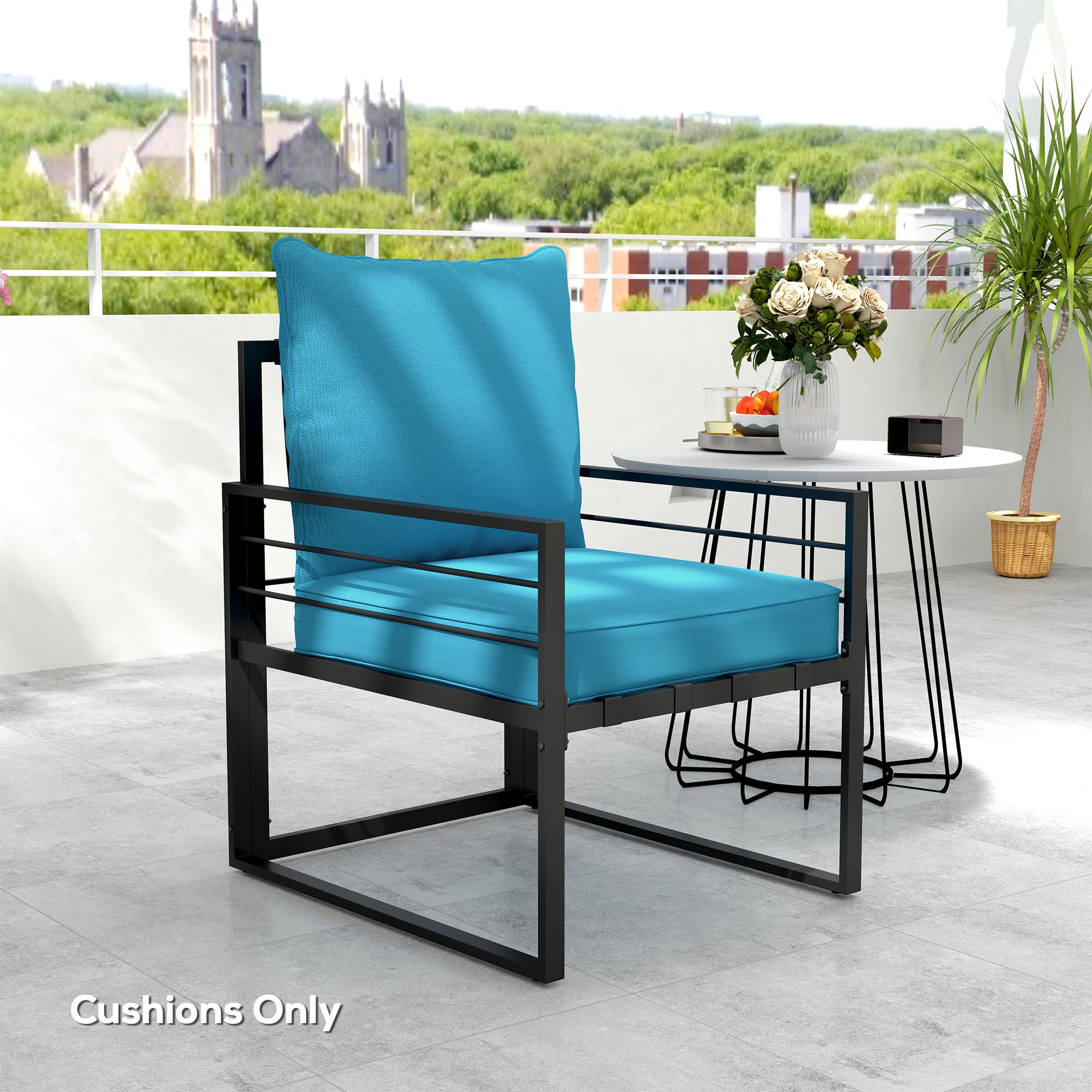 Patio Chair Cushions, Thick Deep Seat Outdoor Seat Cushion with Back Cushion, Turquoise Patio Chair Cushions at Gallery Canada