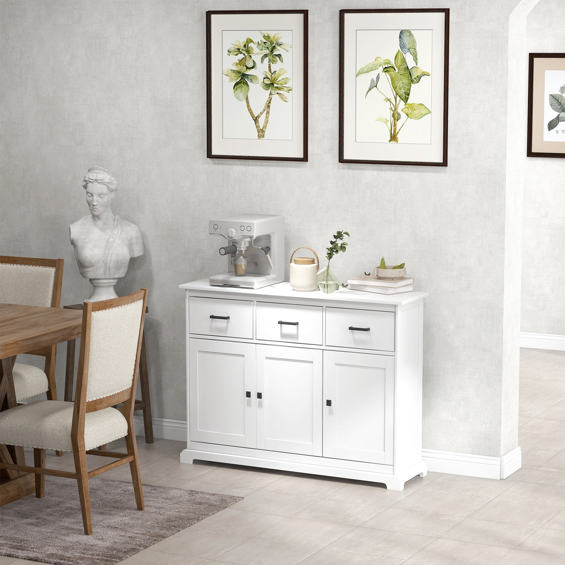 Buffet Cabinet Sideboard with 2 Storage Cabinets, 3 Drawers, Adjustable Shelves for Kitchen Entryway, White Kitchen Pantry Cabinets   at Gallery Canada