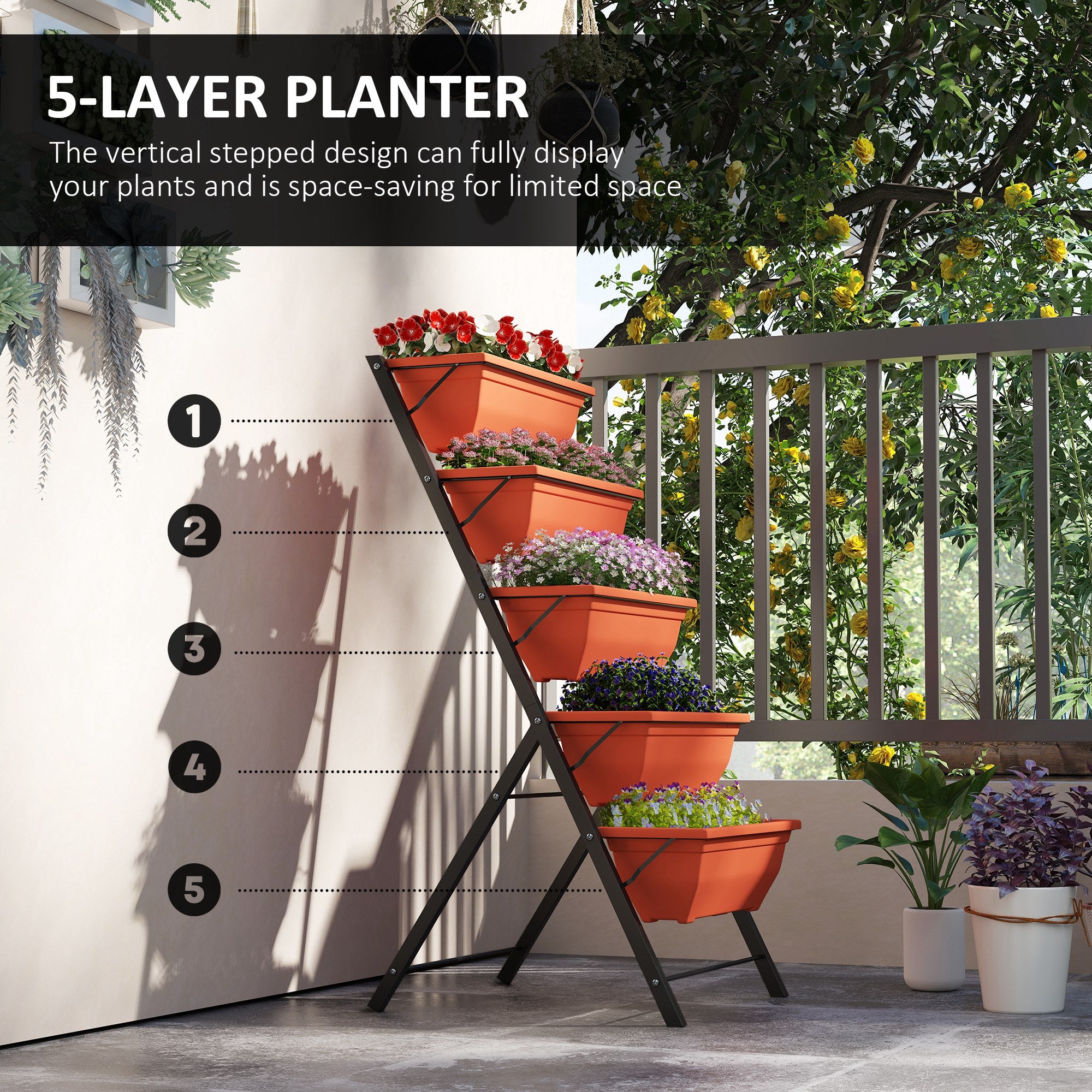 5-Tier Raised Garden Bed Plant Stand Flower Pots with Leaking Holes Red Plant Stands at Gallery Canada