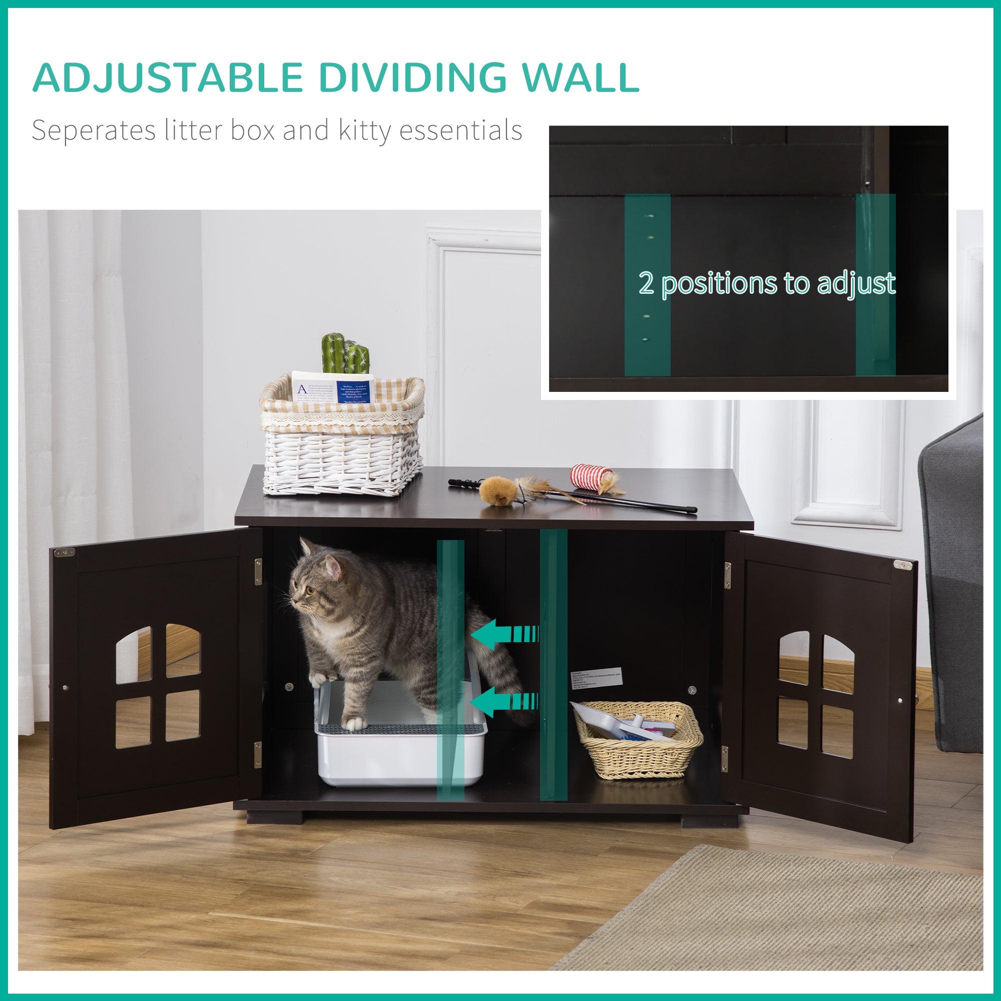 Cat Litter Box Enclosure Hidden Cat Furniture Cabinet Indoor Cat Washroom Double-door Nightstand End Table with Cat Hole Window Coffee Cat Litter Box Enclosures   at Gallery Canada