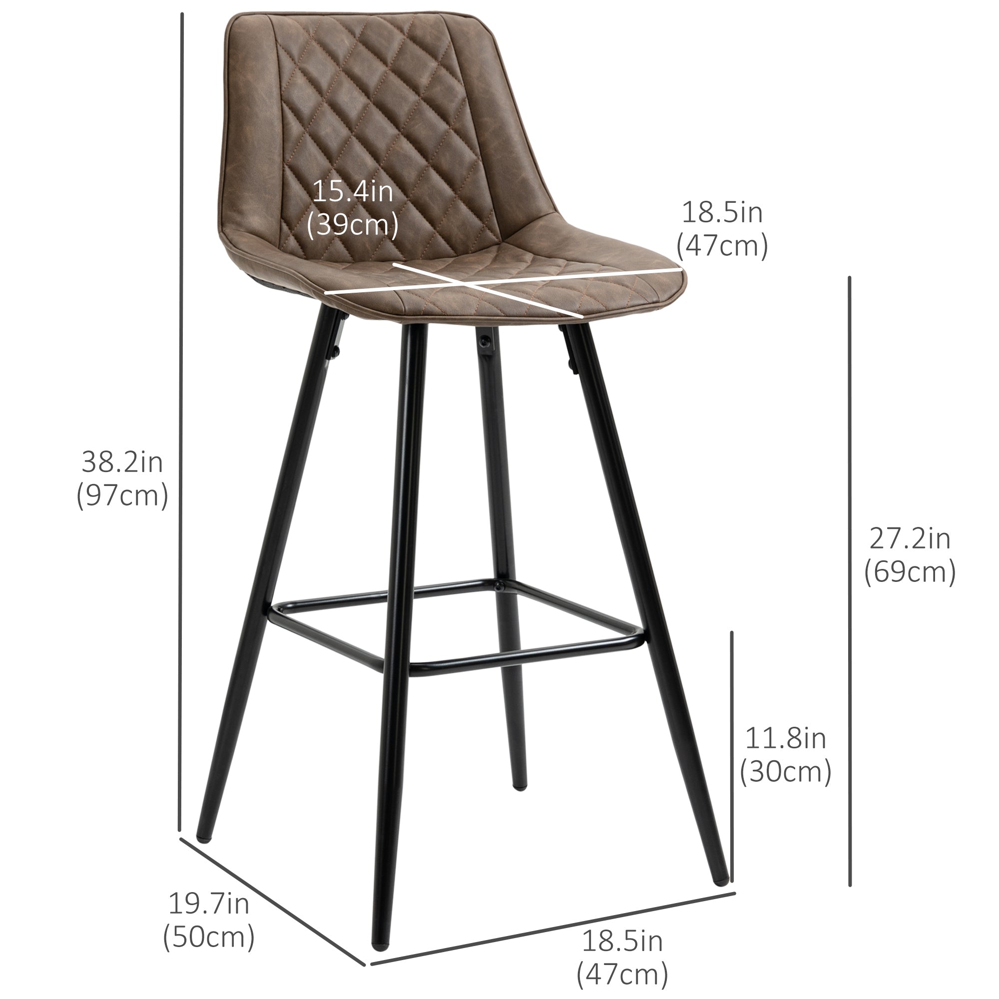 Bar Stools Set of 2, PU Leather Counter Height Bar Chairs, 27.25