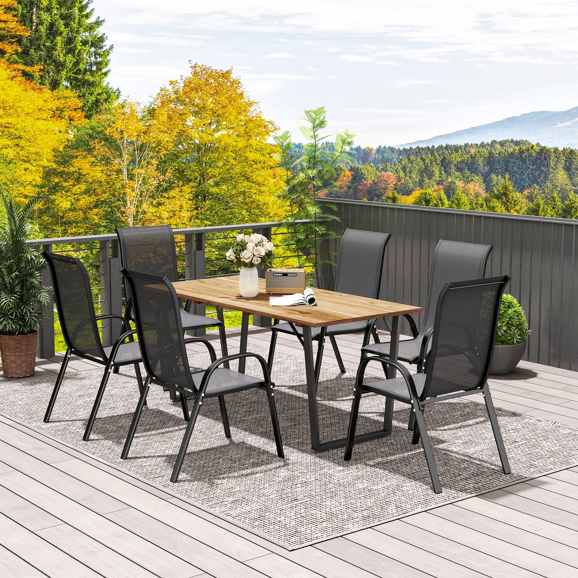 Wooden Outdoor Dining Table for 6 with 2