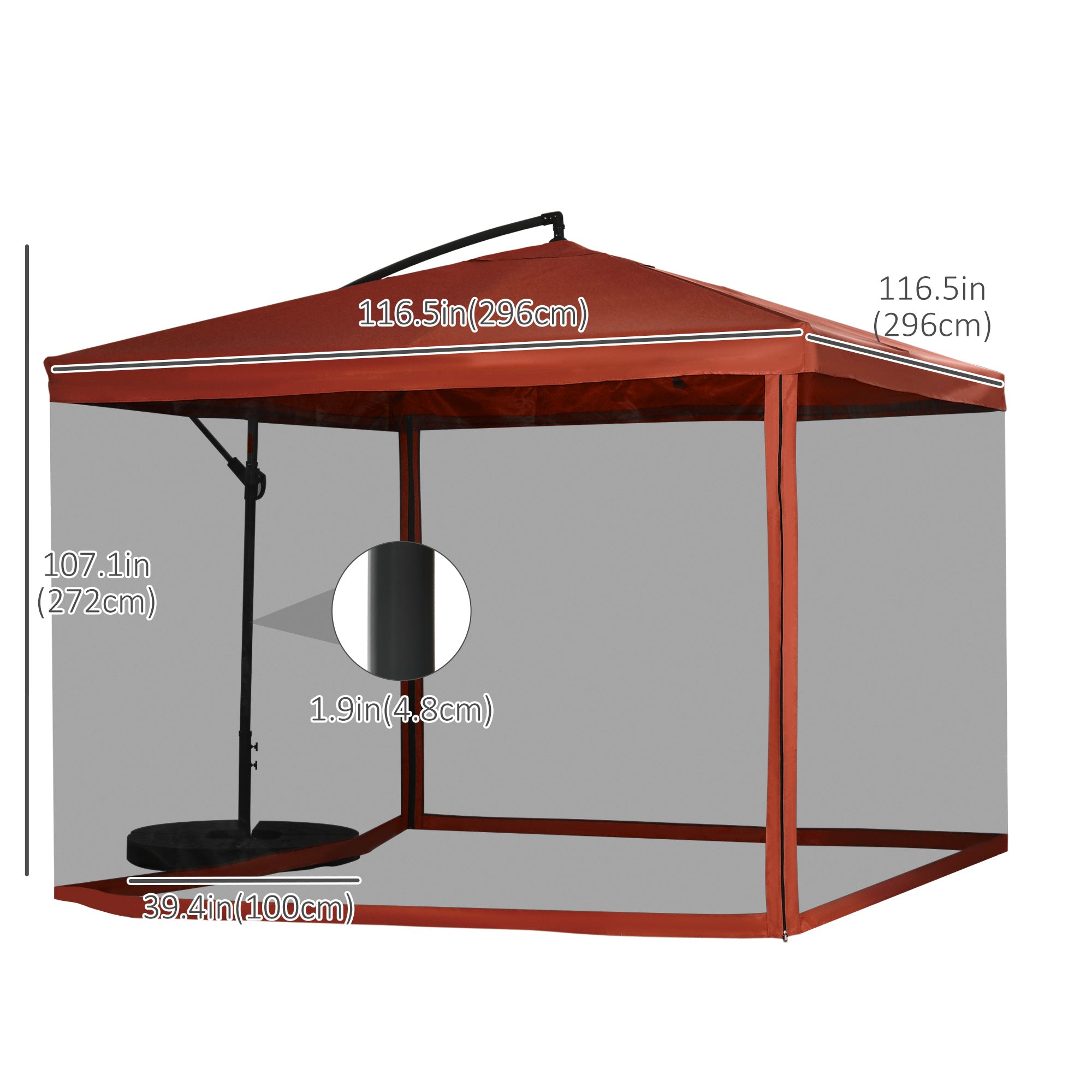 Offset Patio Umbrella with Net and Umbrella Base, Adjustable Cantilever Canopy with Cross Base, Weight Plates and 8 Ribs for Backyard, Poolside, Garden, Wine Red Cantilever Umbrellas at Gallery Canada
