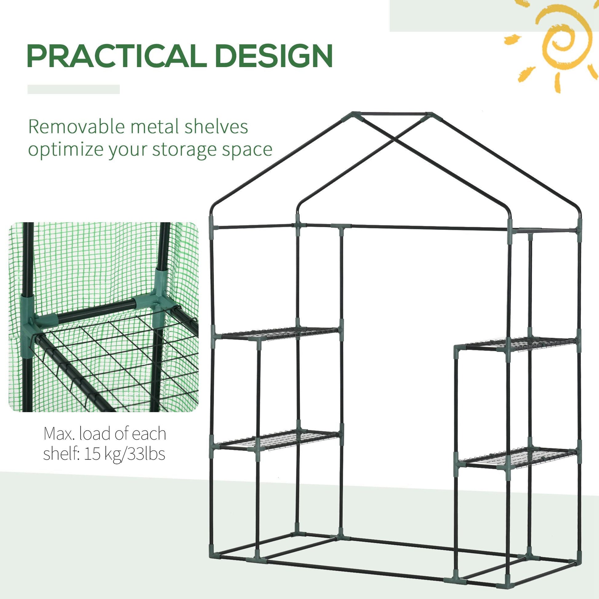 Walk In Greenhouse for Outdoor, Portable Gardening Plant Grow House with 2 Tier Shelf, Roll-Up Zippered Door, PE Cover, 55" W x 28" D x 75" H, Green Walk In Greenhouses   at Gallery Canada