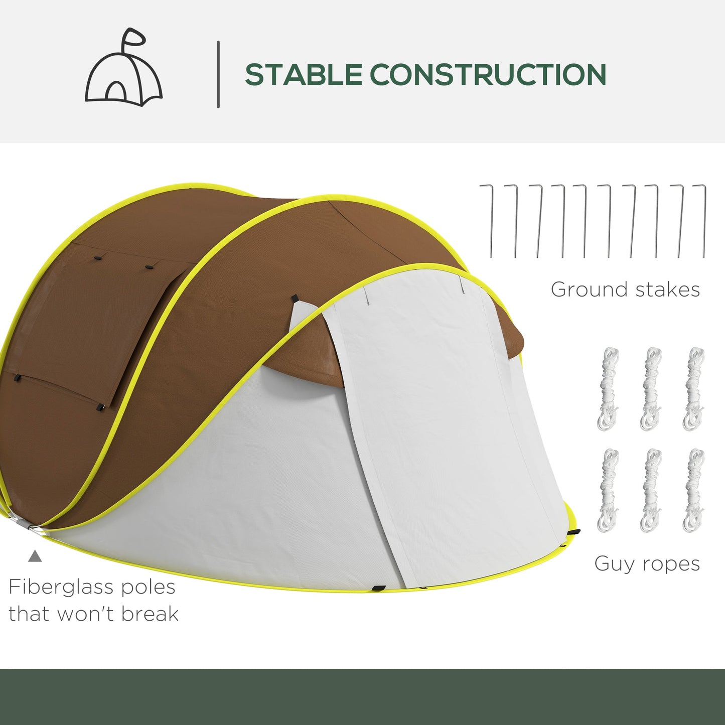 Pop Up Tent with 2 Porch and Carry Bag, 3000mm Waterproof Camping Tent, for 2-3 People, Brown Camping Tents   at Gallery Canada