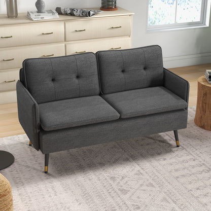 Modern 55" Loveseat, Fabric Love Seat Sofa with Button Tufted Back, Steel Legs for Bedroom, Living Room, Dark Grey 2-Seater Sofas Dark Grey  at Gallery Canada