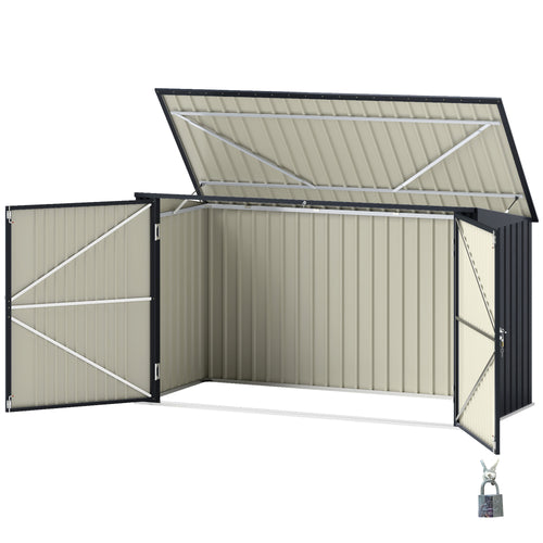 7.6 x 3.4ft Outdoor Storage Shed, Triple Garbage Bin Shed Organizer with Lockable Double Doors and Openable Lid